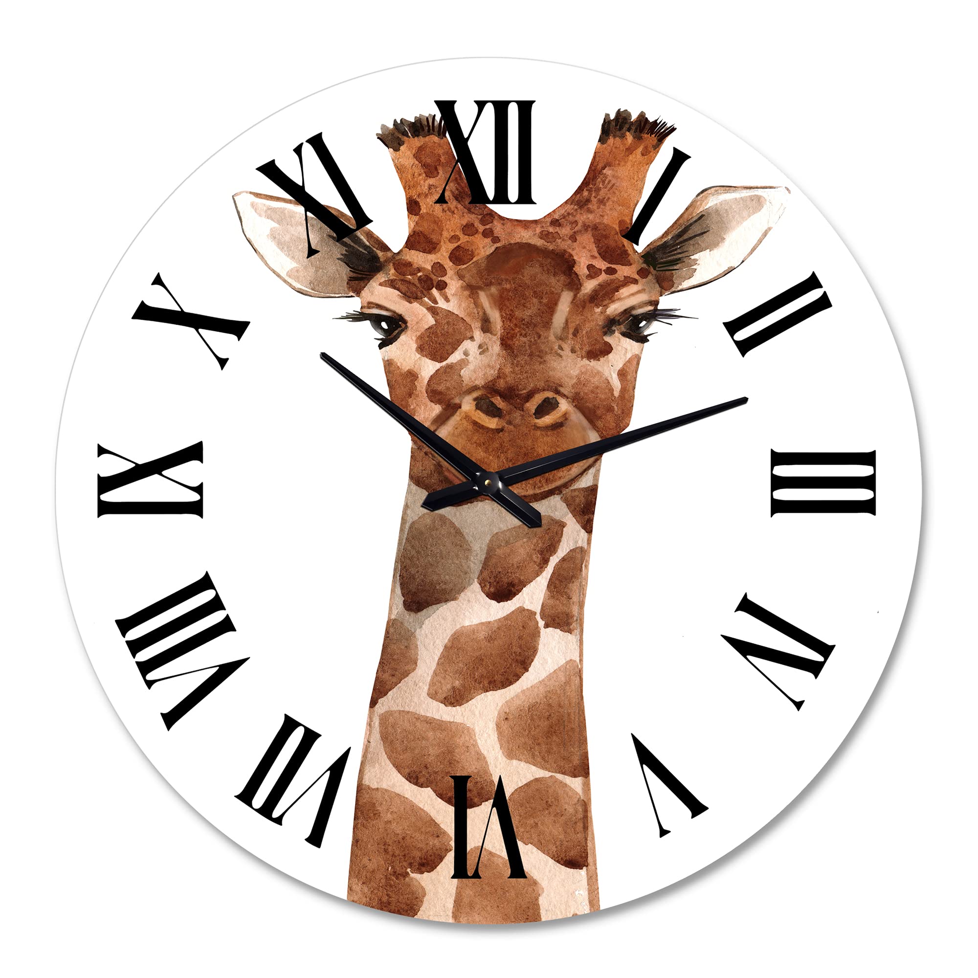 DesignQ Farmhouse Wall Clock 'Portrait of A Giraffe X' - Large Animal Themed Wall Decor for Living Room, Bedroom & Office - Rustic Home Decoration with Silent Movement