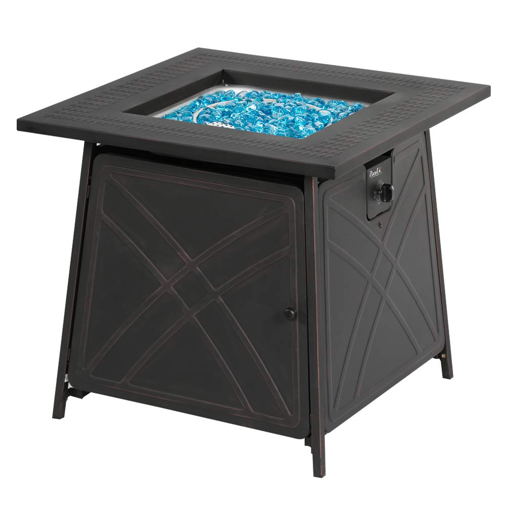BALI OUTDOORS 28 Inch Square Propane Fire Pit Table - 50,000 BTU Outdoor Gas Fire Pit with Lid & Blue Fire Glass - Perfect for Patio, Backyard, Deck, and Garden Gatherings