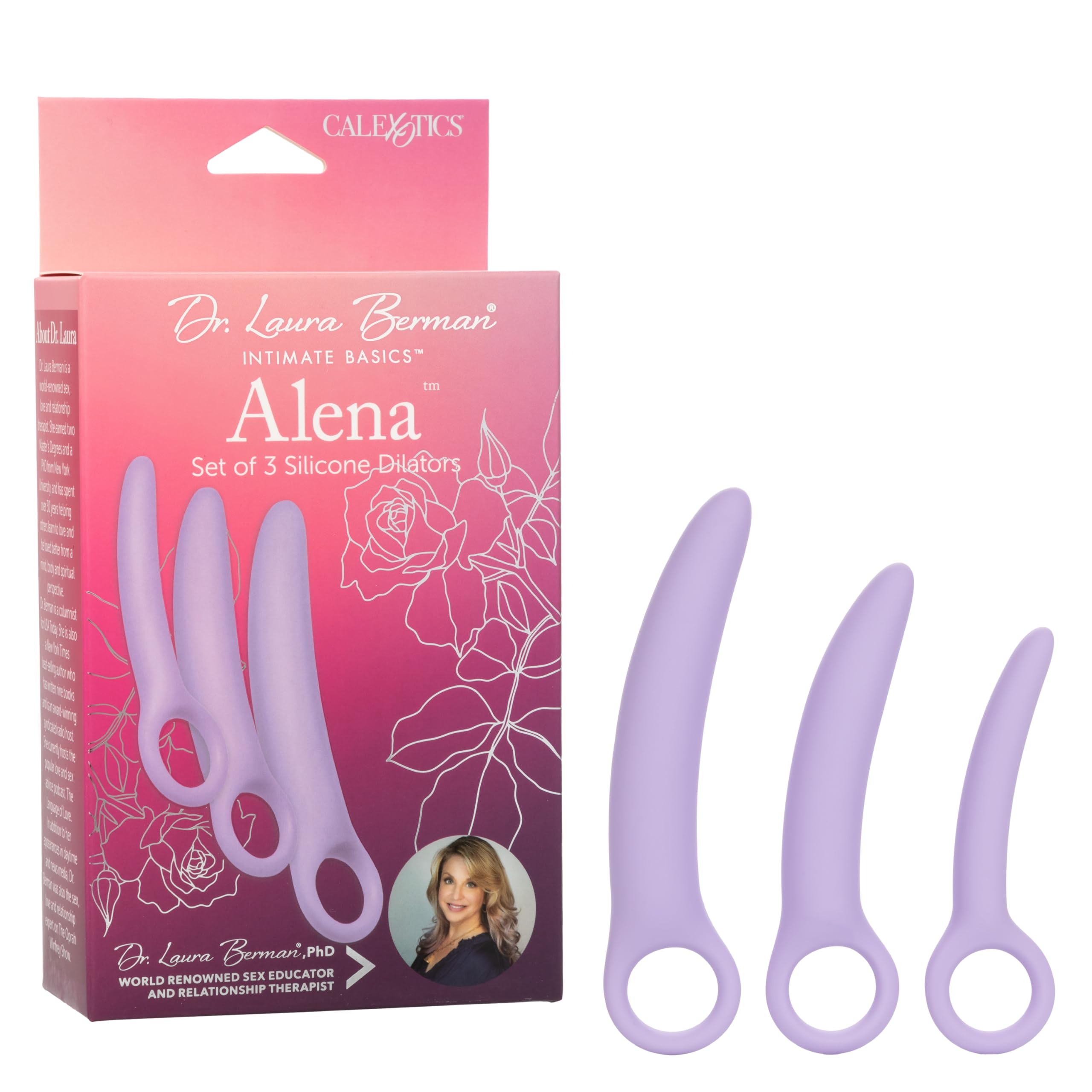 CalExotics Dr. Laura Berman Intimate Basics Alena - 3 Piece Silicone Dilator Set with Ergonomic Finger Loop - Waterproof & Body-Safe Sex Toy for Women - Purple - Perfect for Intimate Wellness, Pelvic Therapy & Sensual Exploration