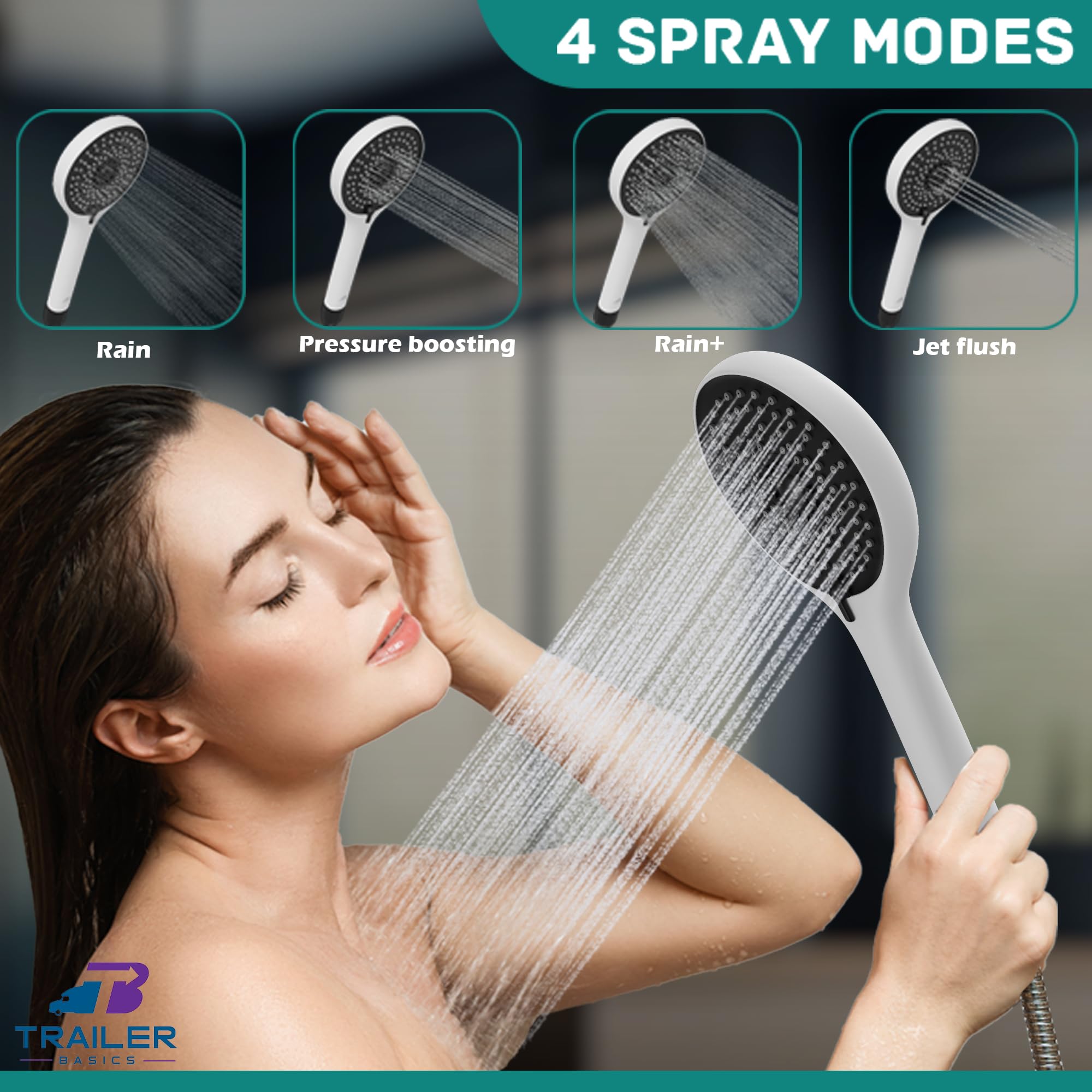 High Pressure RV Handheld Shower Head Replacement - 4 Spray Modes with On/Off Switch | Camper & Outdoor Shower Head for RV, Trailer, Motorhome | Perfect for Camping, Road Trips & Off-Grid Living