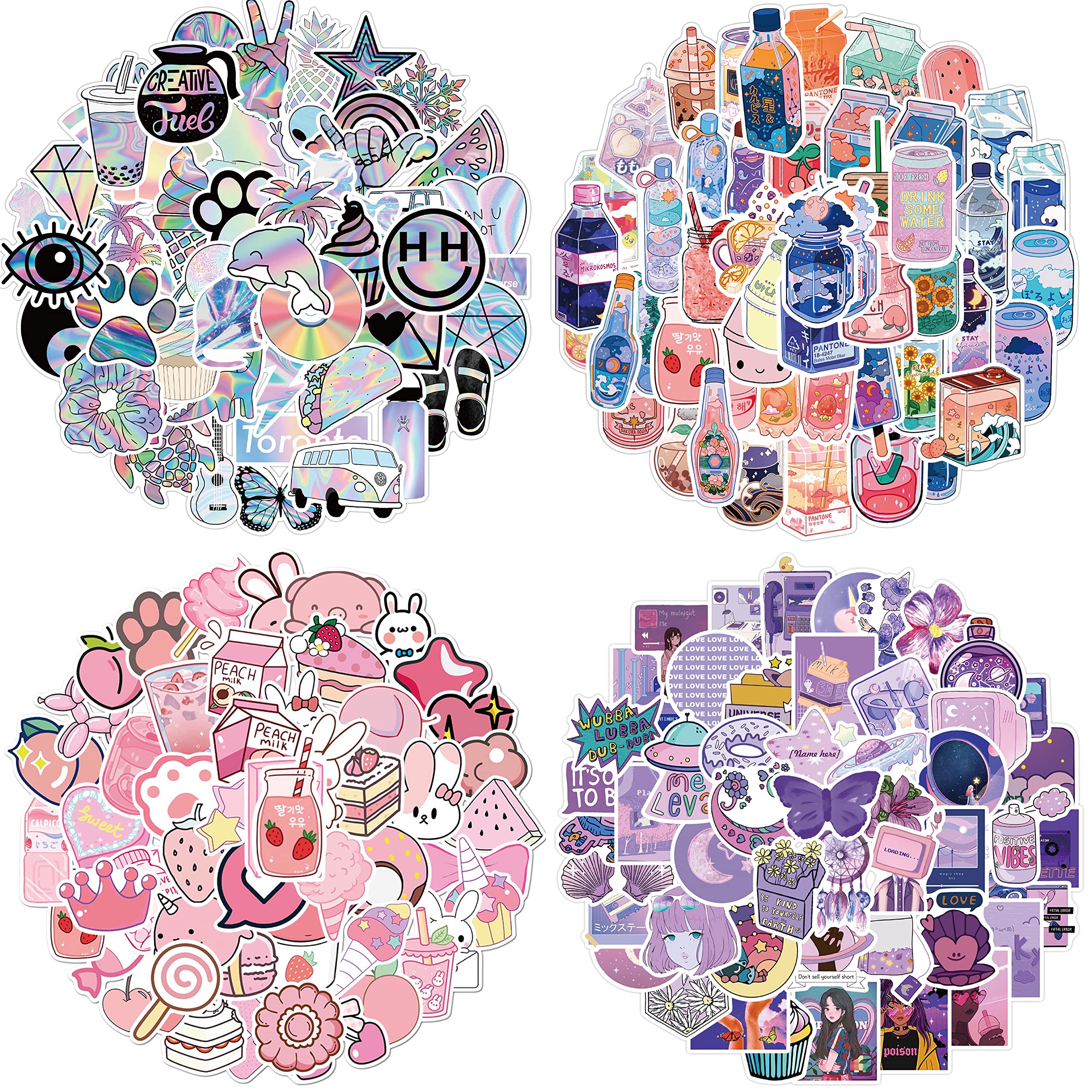 200 PCS Waterproof Vinyl Stickers for Hydro Flask, Laptop, Luggage, Skateboard - Cute Aesthetic Decals for Teens, Girls & Kids | Perfect for School, Travel & Personalizing Water Bottles
