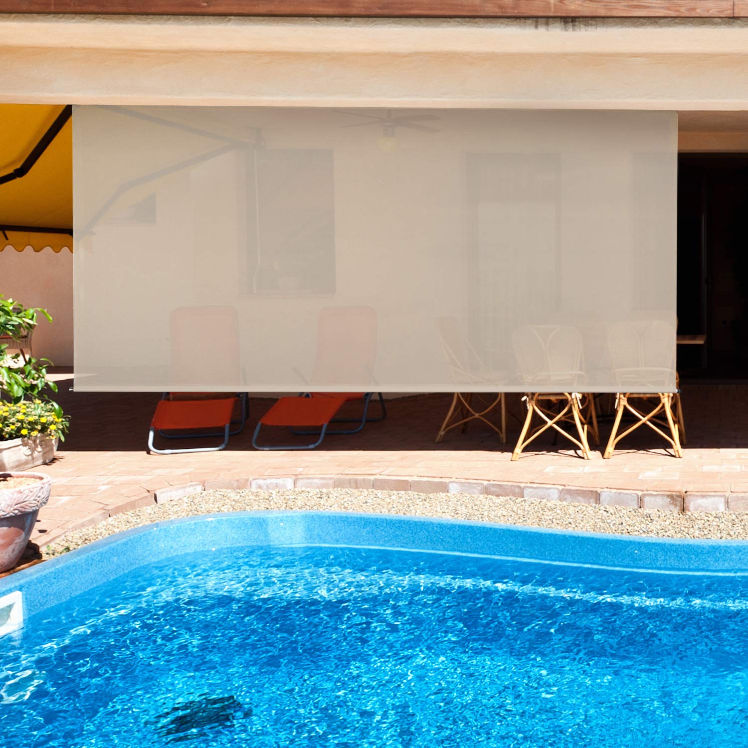 Amatria AA.MA.DC.4 Grand Rechargeable Motorized Outdoor Sun Shade with Valance - 4x8 Feet Honey Brown - Perfect for Patio, Deck, and Poolside Sun Protection