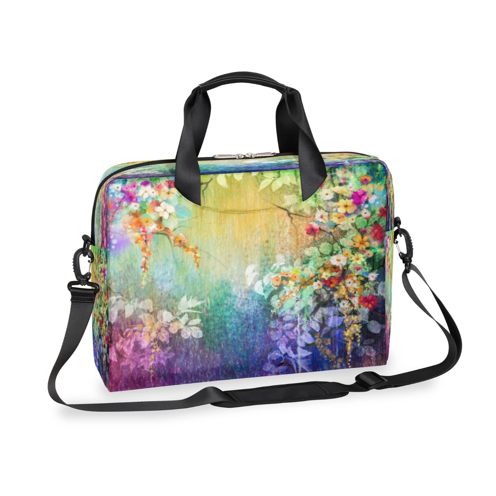 Vintage Floral Watercolor Laptop Sleeve Bag - 15.6 Inch Laptop Case for MacBook Pro/Air, Portable Shoulder Messenger Briefcase with Strap for Men & Women - Perfect for Work, School, Travel & Business Meetings