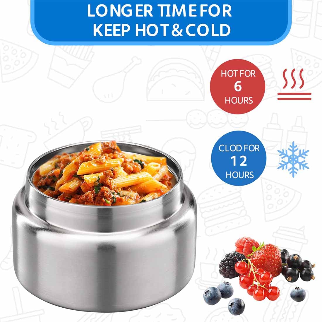 MAISON HUIS 8oz Wide Mouth Vacuum Insulated Stainless Steel Food Thermos - Leak Proof Hot & Cold Soup Thermo Jar for Kids Lunch, School, Travel, Camping & Outdoor Activities (Blue)
