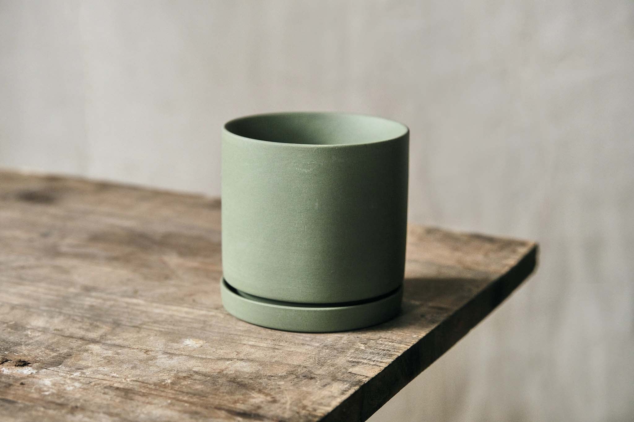 Matte Ceramic Plant Pot with Saucer - 8cm Diameter Sage Green Planter for Succulents, Herbs & Small Plants | Perfect for Home, Office & Garden Decor