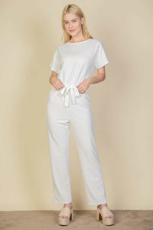CAPELLA Women's Tie Waist Relaxed Jumpsuit - Comfortable Casual Romper for Lounge, Travel & Everyday Wear