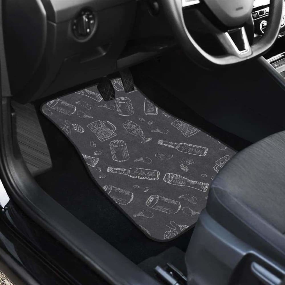 Premium Car Mats with Unique Beer Hand-Drawn Design - Front & Back Set (195016) - Perfect for Beer Lovers, Pubs, and Themed Car Decorations