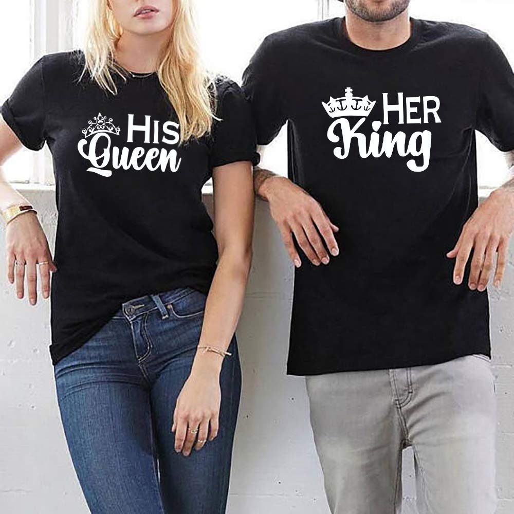 King Queen Couple T-Shirts - Cotton Matching His & Hers Set for Valentine's Day Gifts