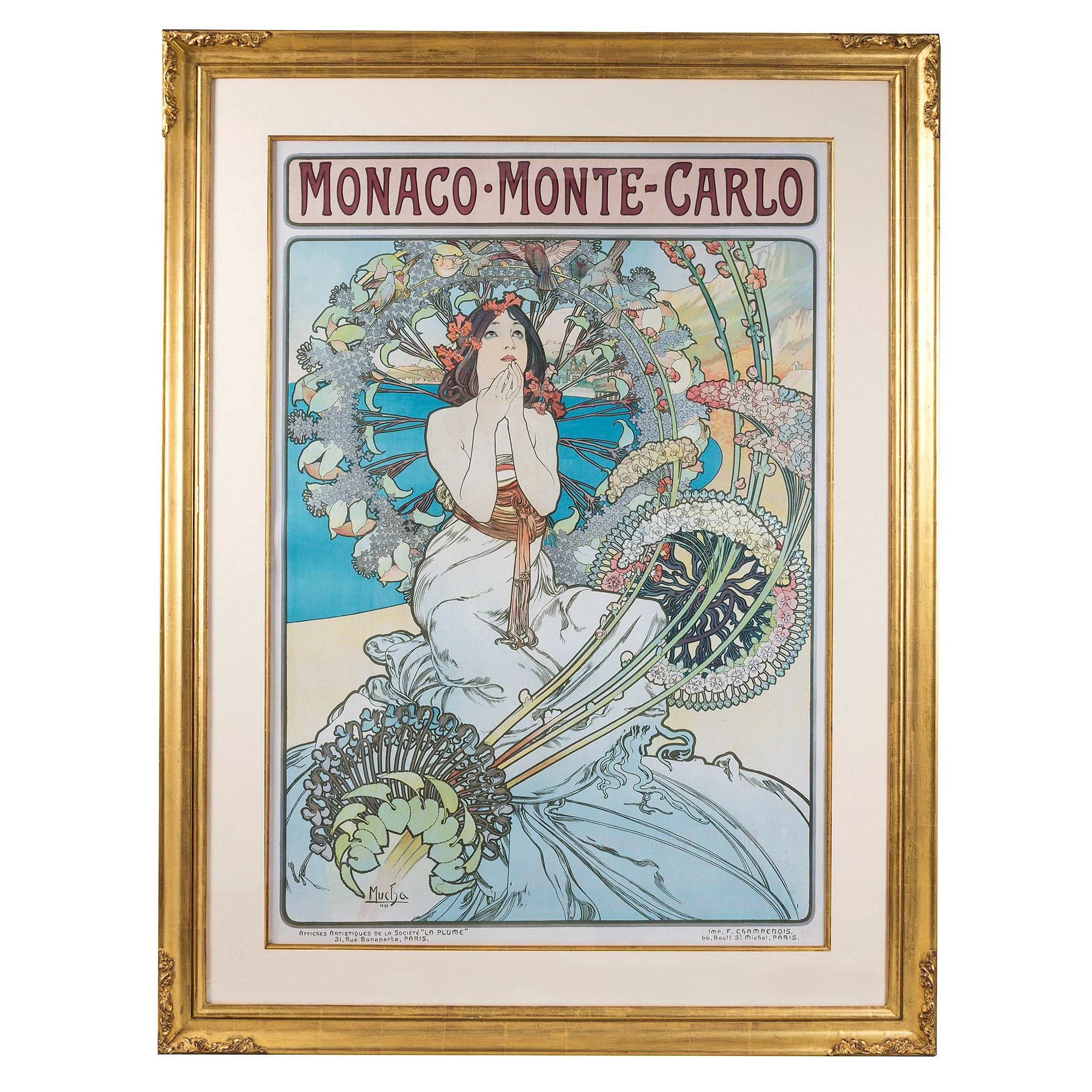 Alphonse Mucha Monaco Monte Carlo Art Nouveau Lithograph Print - Vintage Wall Decor for Home & Office