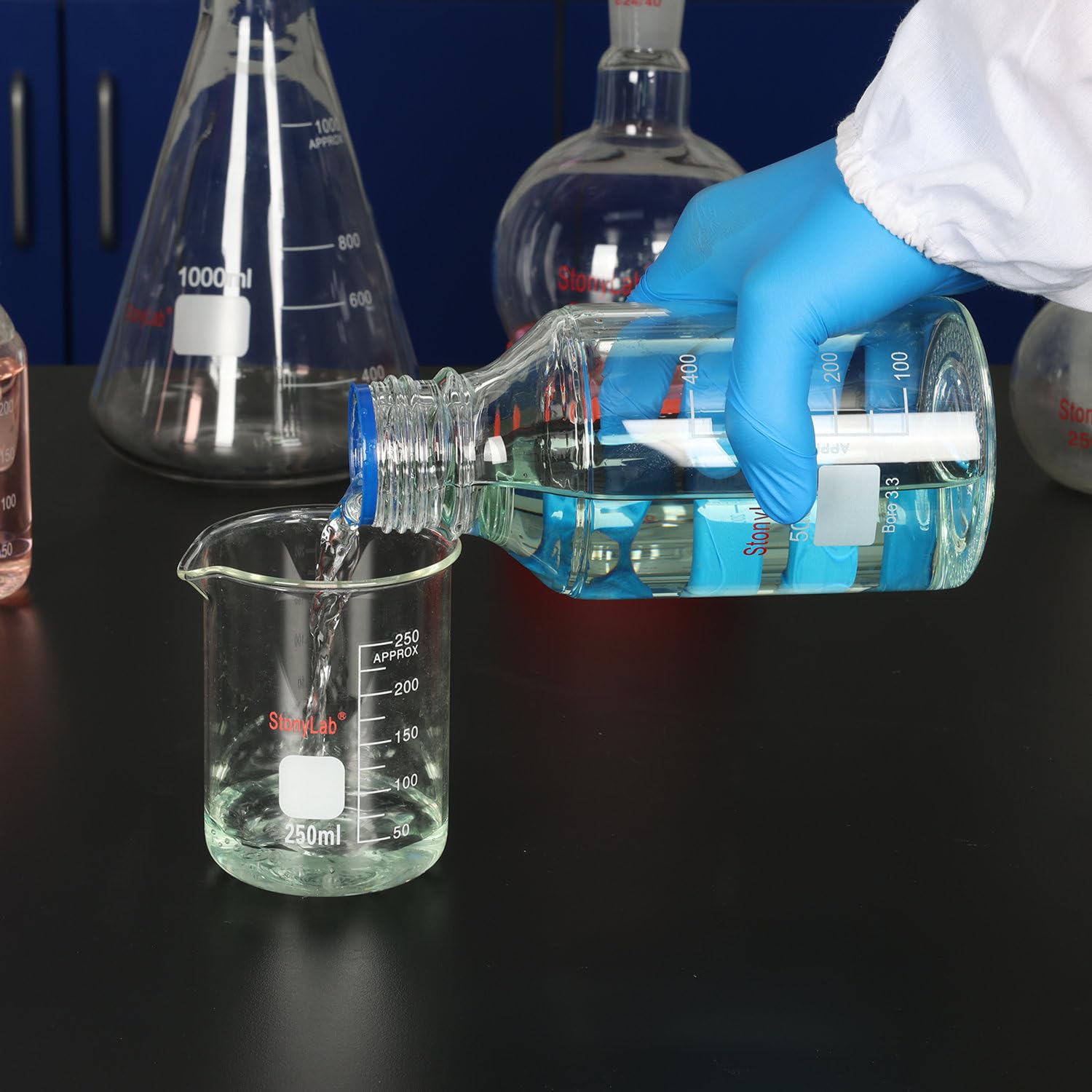 Stonylab 2000ml Glass Graduated Round Media Storage Bottles with GL45 Screw Cap - 1 Pack - Ideal for Lab, Chemical Storage & DIY Projects