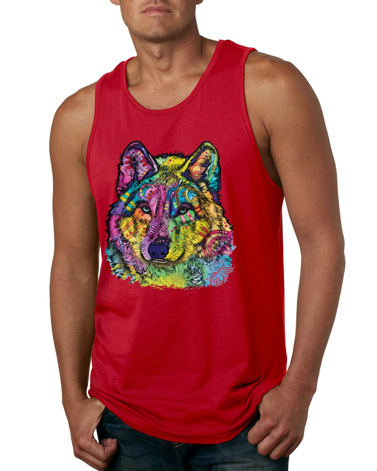 Dean Russo Majestic Neon Arctic Wolf Graphic Tank Top for Men - Vibrant Animal Lover Art Tee for Casual Wear, Gym & Outdoor Activities