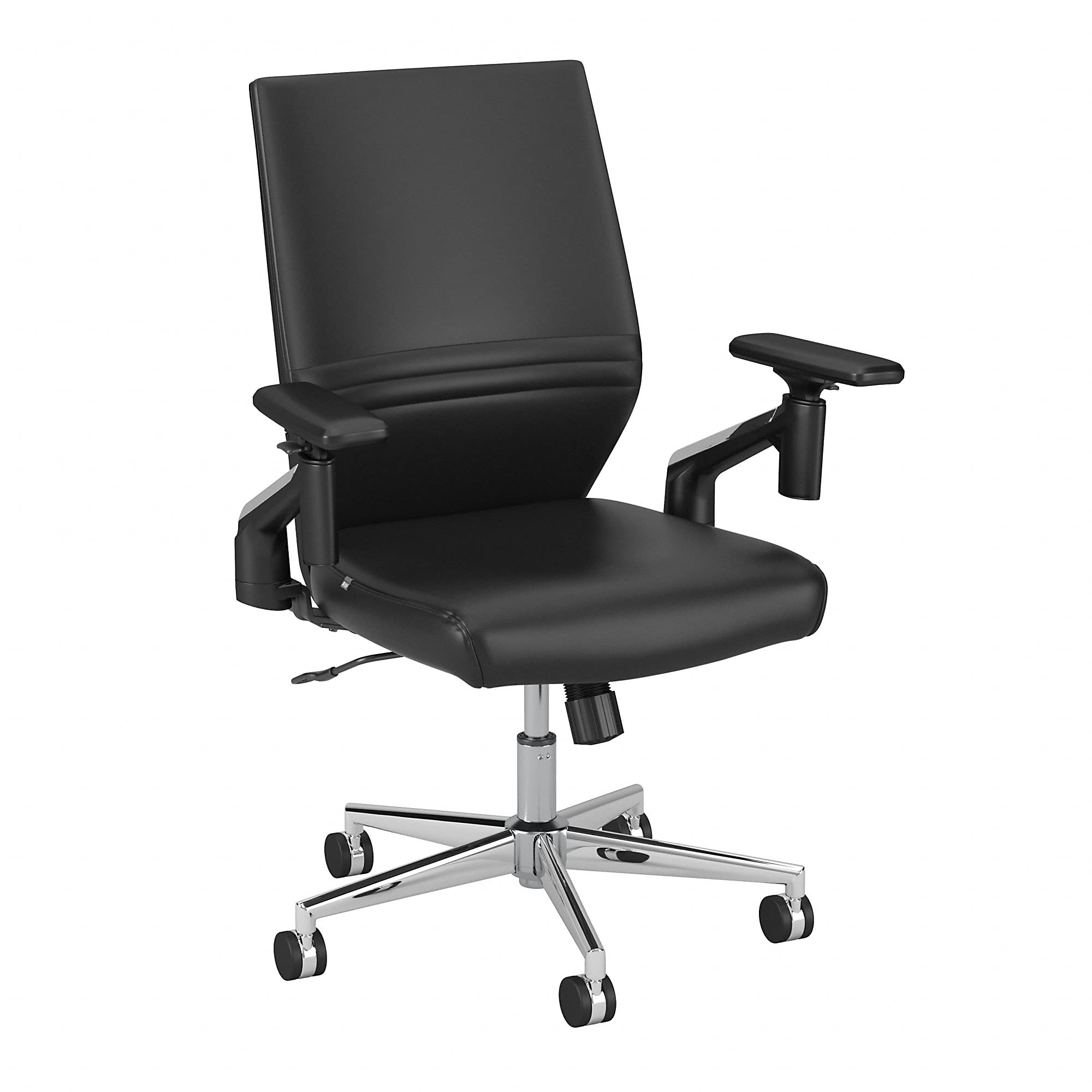 Bush Furniture Cabot Mid Back Leather Office Chair - Black | Ergonomic Executive Desk Chair for Home & Office Workspace, Comfortable for Long Hours Sitting