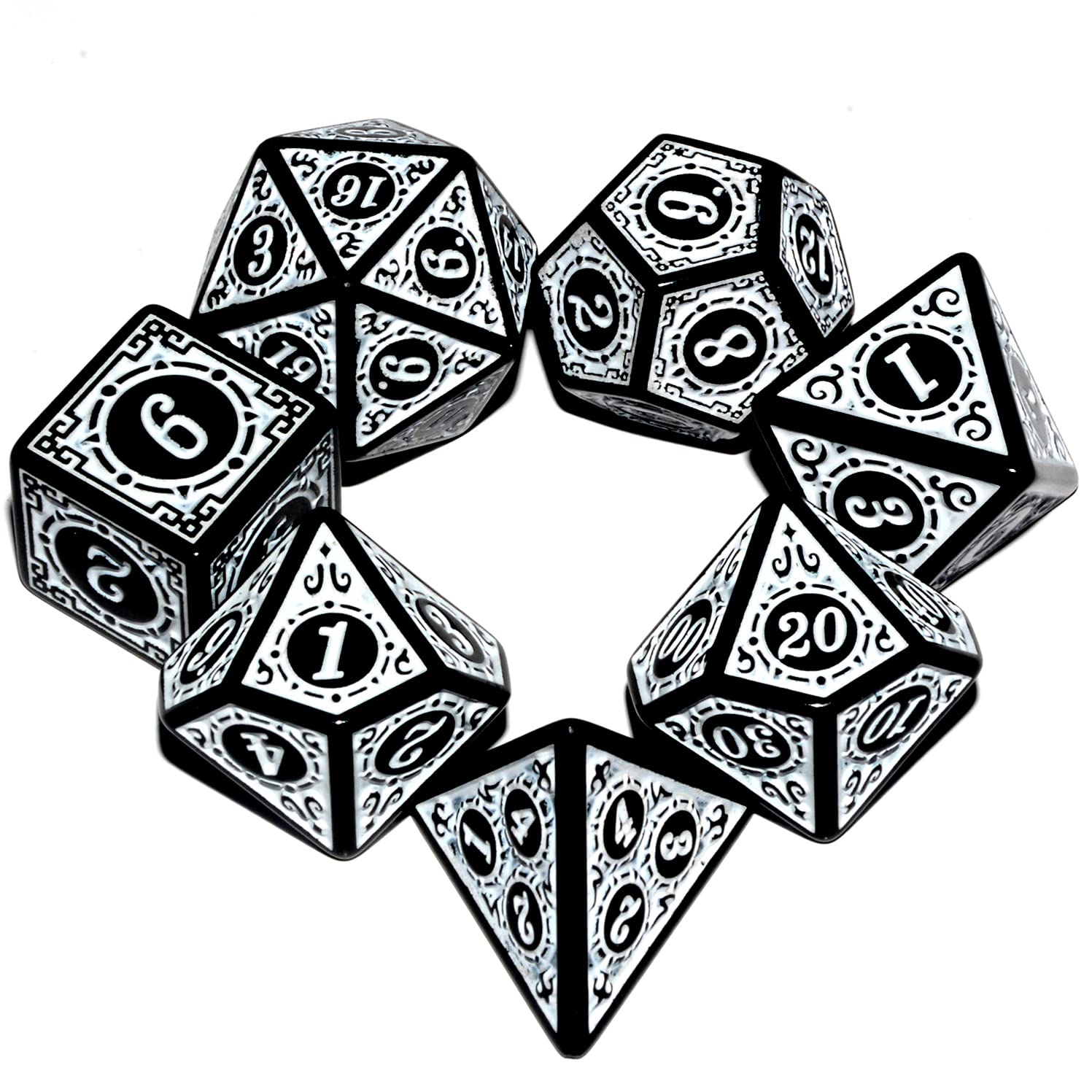 Premium White & Black DND Dice Set - 7-Piece Polyhedral RPG Dice for Dungeons & Dragons, Pathfinder & Tabletop Board Games - Perfect for Gifts, Campaigns & Game Nights