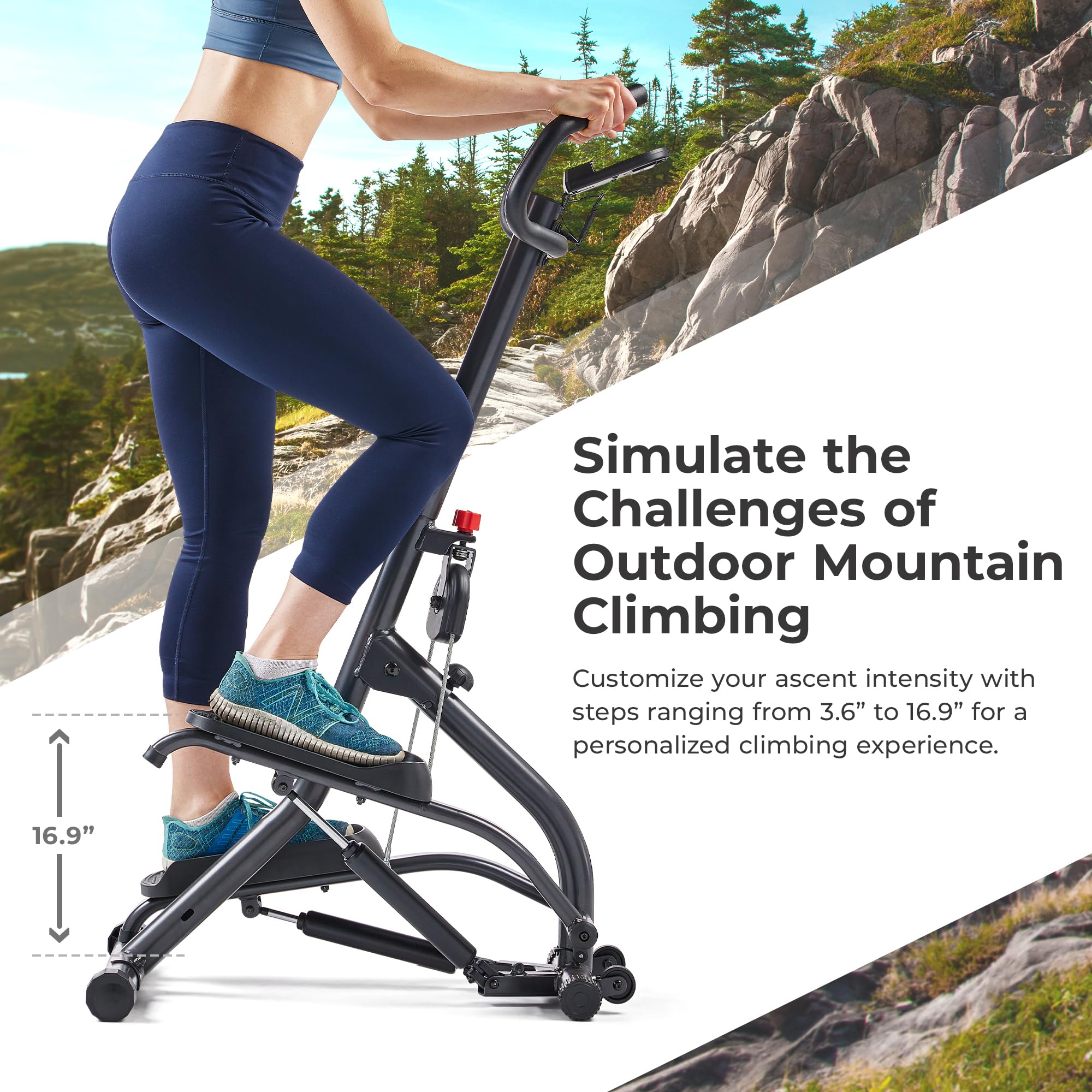 Sunny Health & Fitness Stair Stepper with Handlebar - Adjustable Step Climber Machine for Legs, Core & Glute Workouts - Connects to Free SunnyFit App - Perfect for Home Gym, Cardio Training & Weight Loss