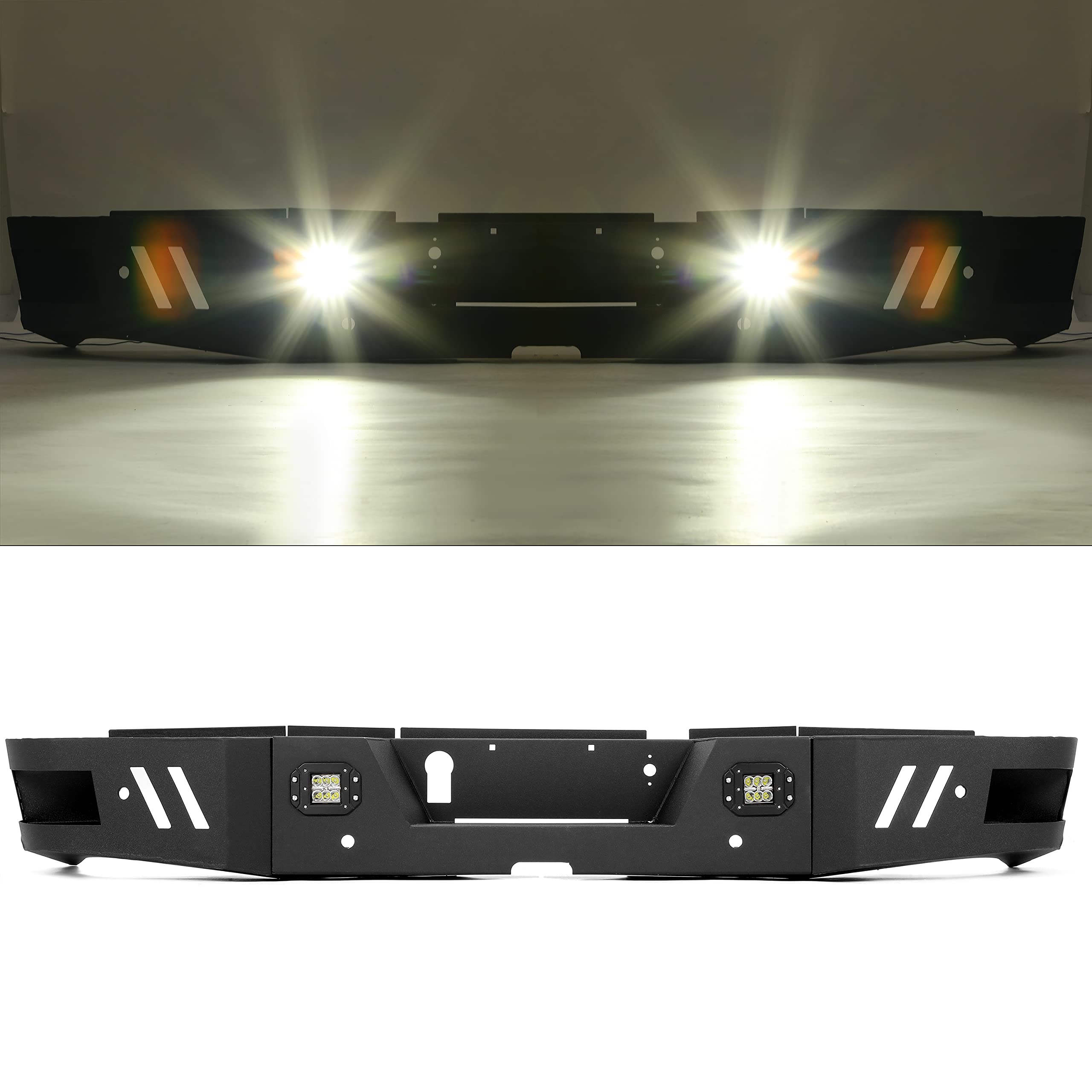 HECASA Heavy Duty Steel Rear Bumper with 2x18W LED Lights for 2010-2022 Dodge Ram 2500 3500 | Black Powder Coated Off-Road Bumper | Perfect for Truck Protection & Off-Road Adventures (2-Pack)