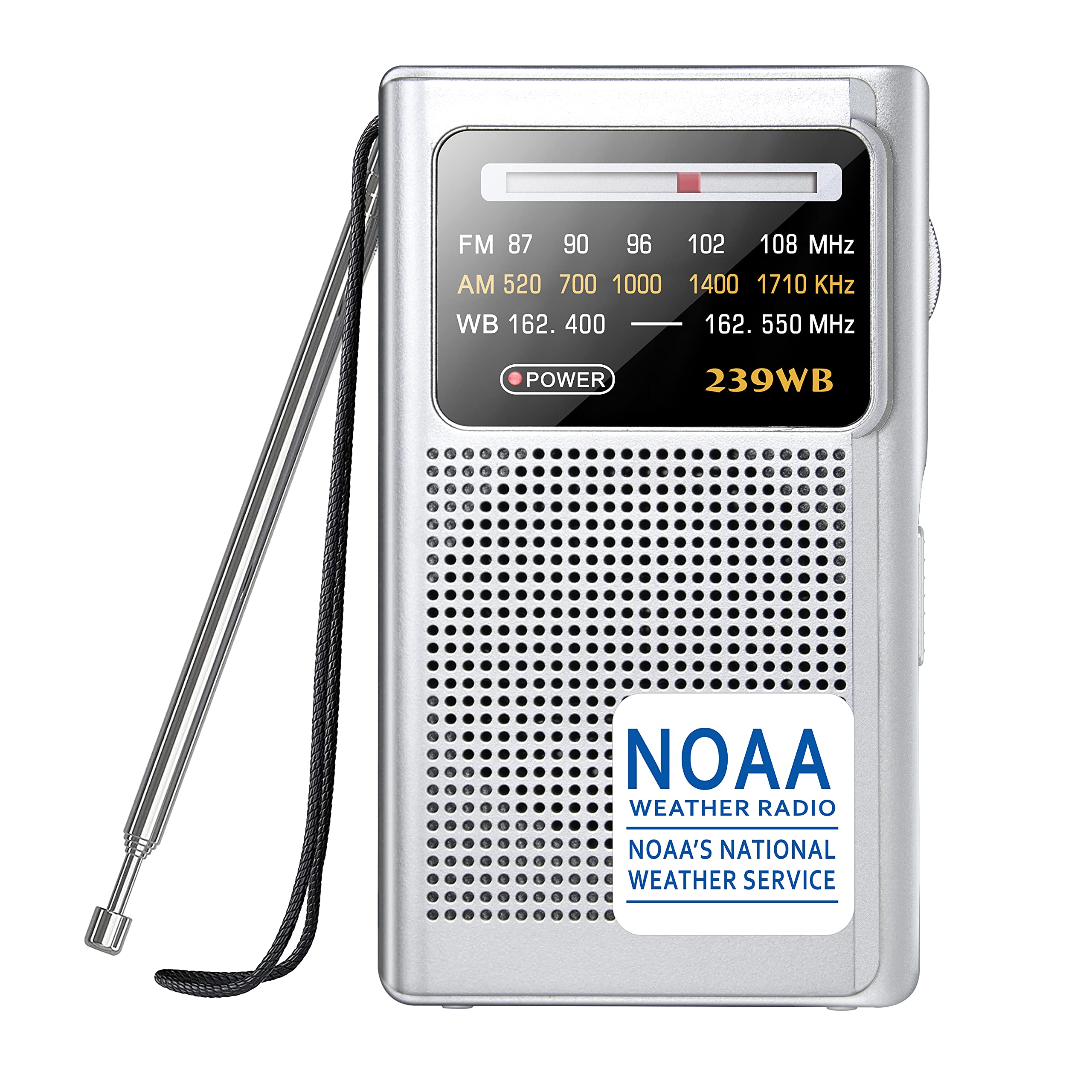 NOAA Weather Radio with AM/FM - Portable Battery Operated Emergency Radio with Best Reception, Stereo Earphone Jack, 2 AA Battery Powered - for Hurricane Preparedness, Outdoor Running, Walking & Home Use (Silver)