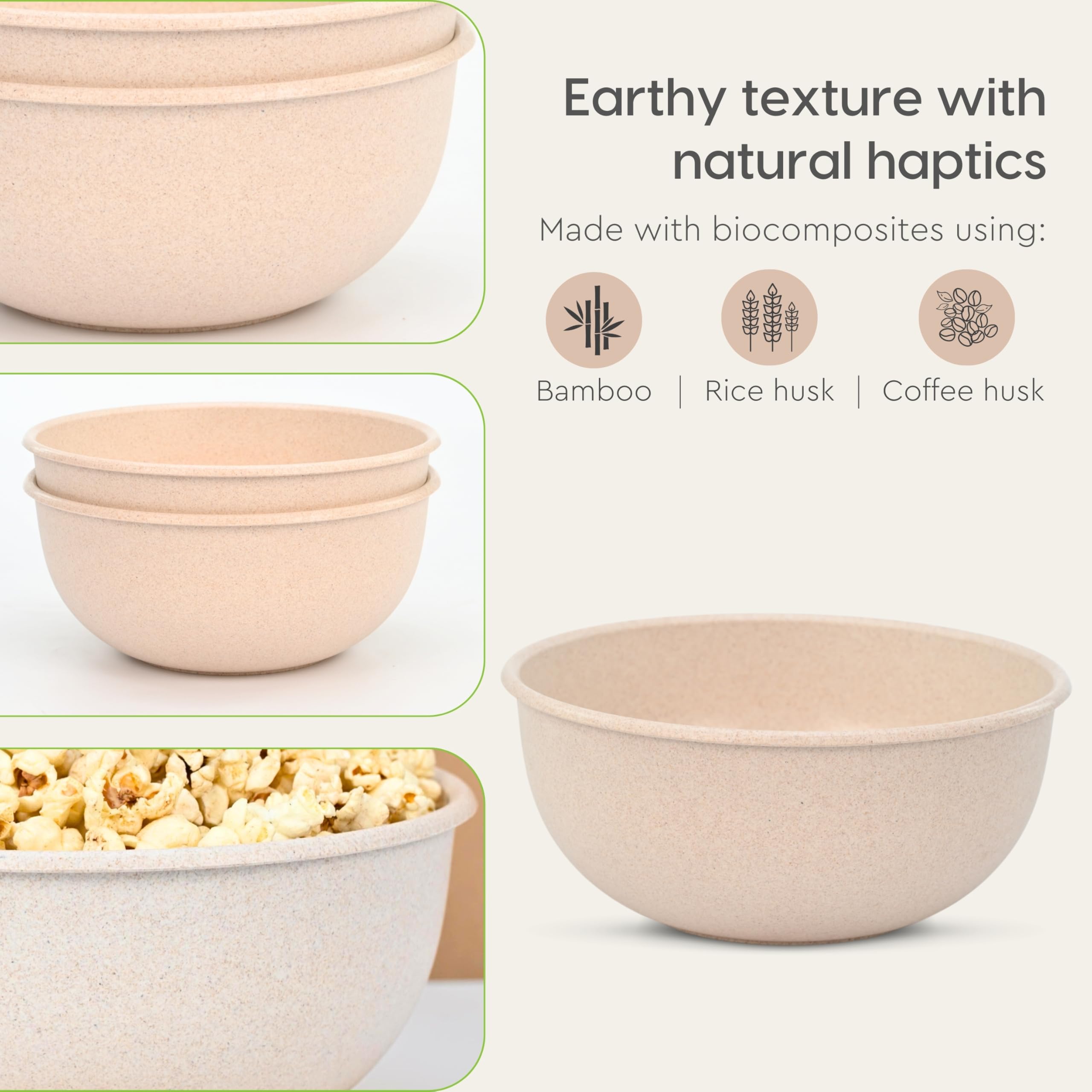 Eco-Friendly Frosty Mixing Bowl Set of 4 - Microwave Safe Serving Bowls Made with Rice Husk & Bamboo Fibers - 1800ml Multi-Light Bowls for Baking, Cooking & Food Prep | Perfect for Kitchens, Restaurants & Eco-Conscious Homes