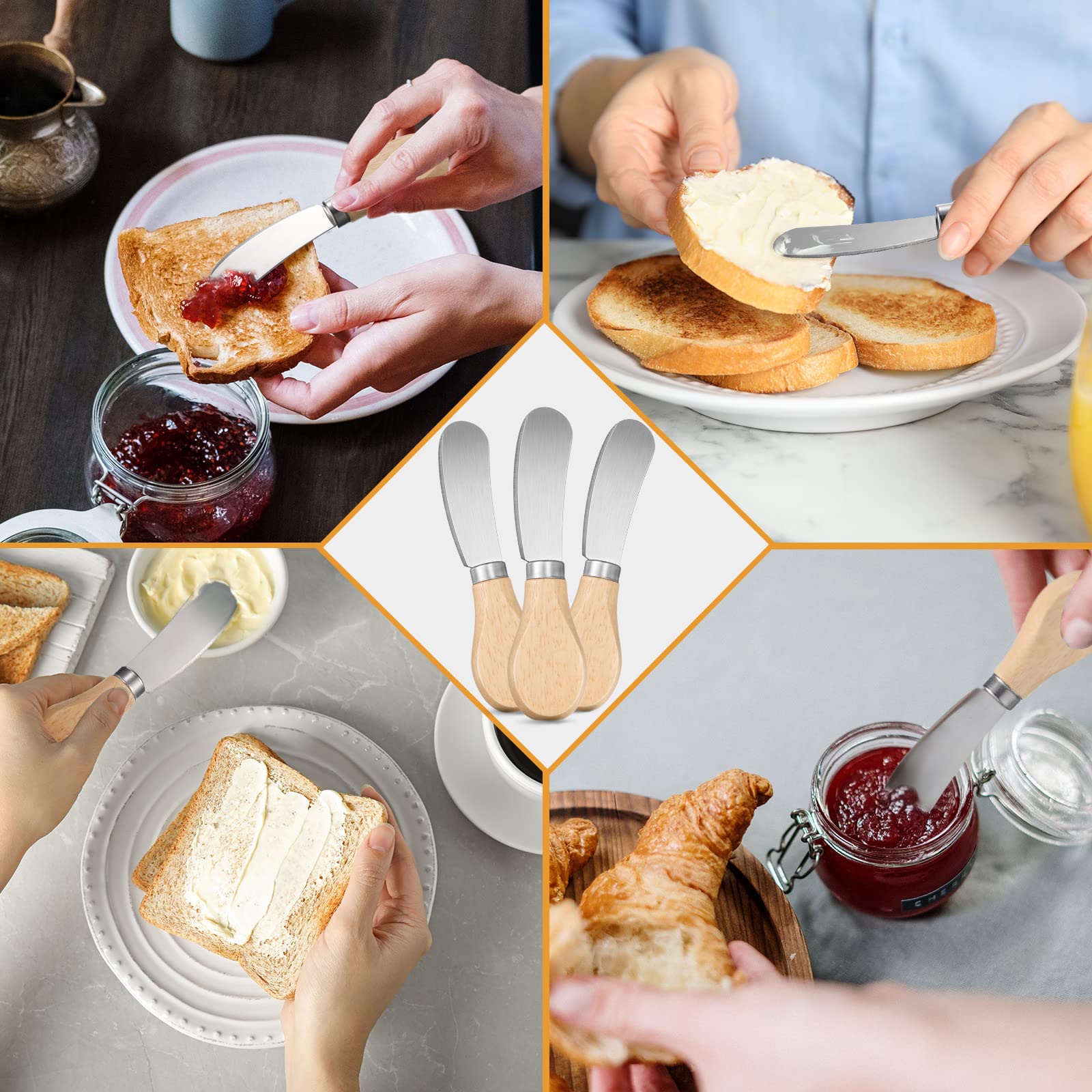 24-Piece Mini Cheese Spreader Knives Set - 4.7 Inch Stainless Steel Butter Knives with Wooden Handle - Perfect for Charcuterie Boards, Cream Cakes, Sandwiches & Condiment Serving - Ideal for Dinner Parties, Picnics & Gourmet Cheese Tasting