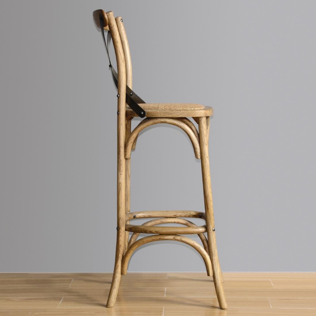 Bolero Wooden Bar Stool with Backrest - Rustic Solid Wood Counter Height Stool for Kitchen Island, Breakfast Bar & Home Decor - Comfortable & Durable Dining Chair