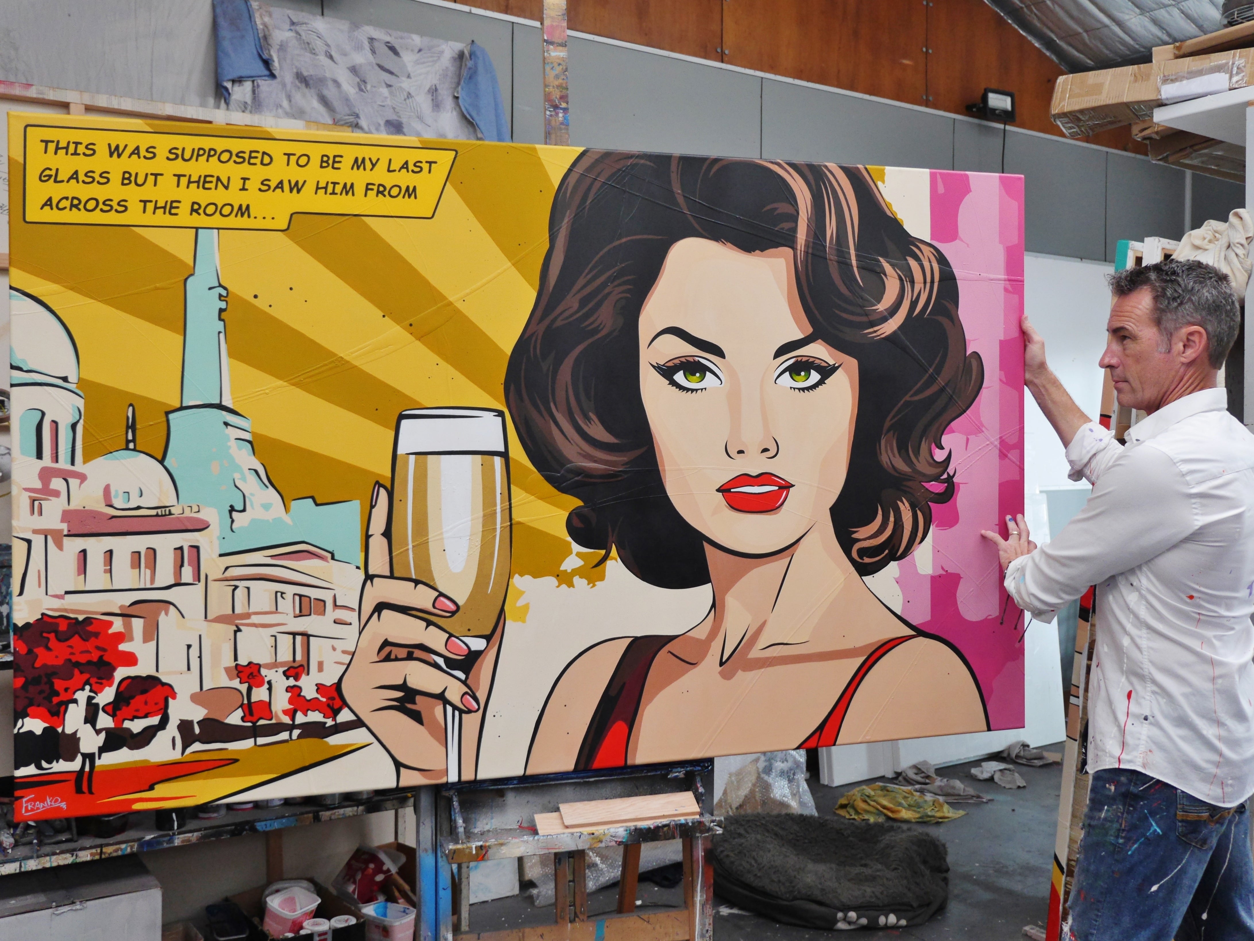 200cm x 120cm Romantic Textured Classic Pop Art Painting - My Last Glass - Perfect for Living Room, Bedroom & Office Wall Decor