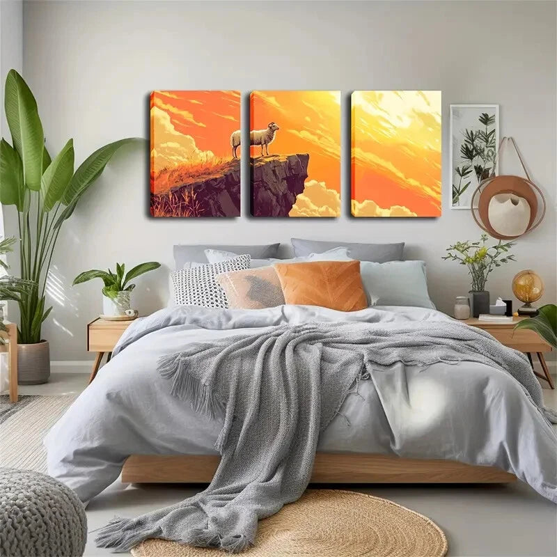 3-Piece Sheep Standing on a Cliff Wall Art Set - Framed Canvas 40x60cm | High-Quality Australian-Made Print | Ready to Hang | Perfect for Living Room, Bedroom & Office Decor
