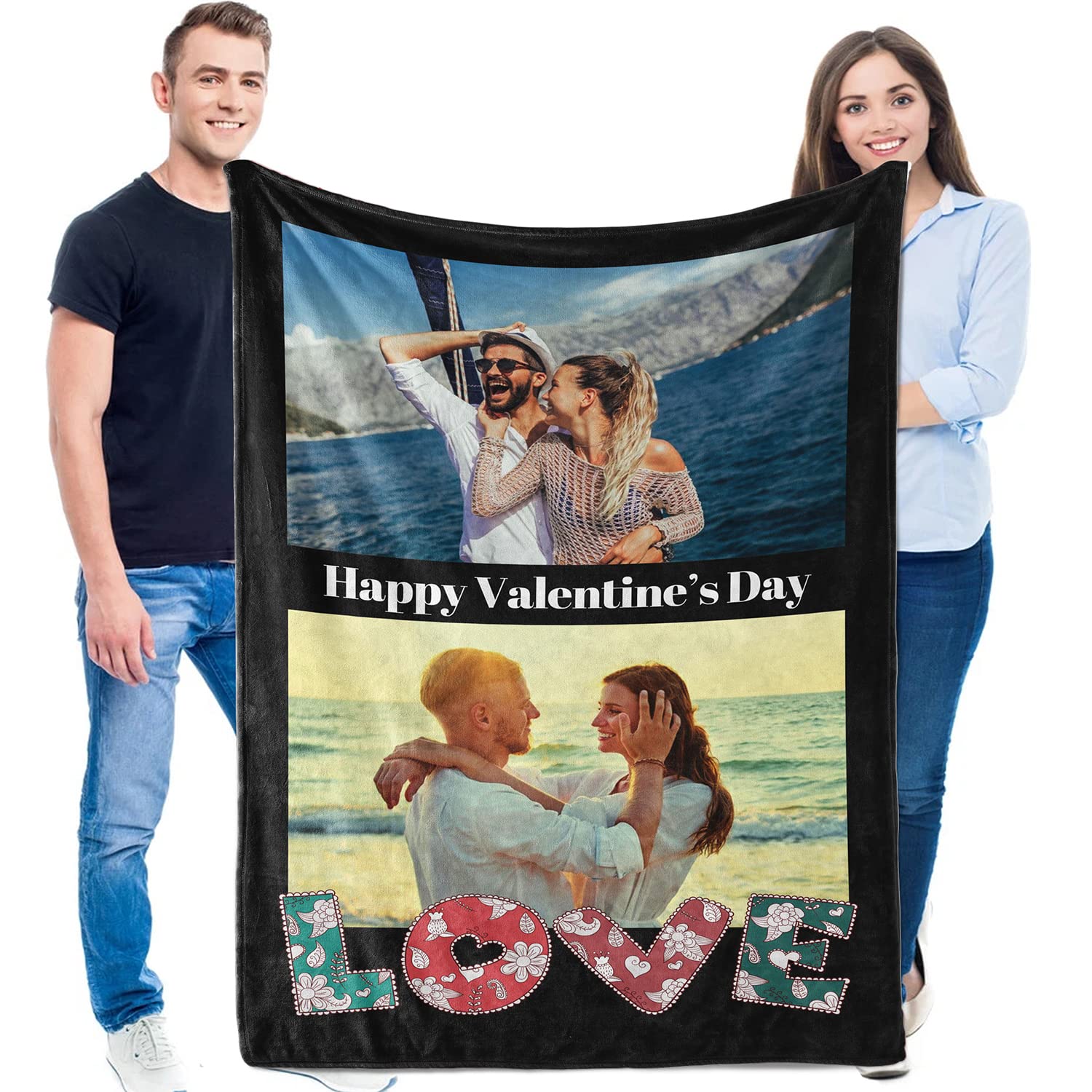 **Personalized Photo Blanket with Custom Text - Flannel Tapestry Collage for Couples, Family & Pets - 50x40 Inch Customized Blanket for Christmas, Anniversary & Birthday Gifts (2-Pack) - Perfect for Home Decor, Cozy Nights & Special Occasions**