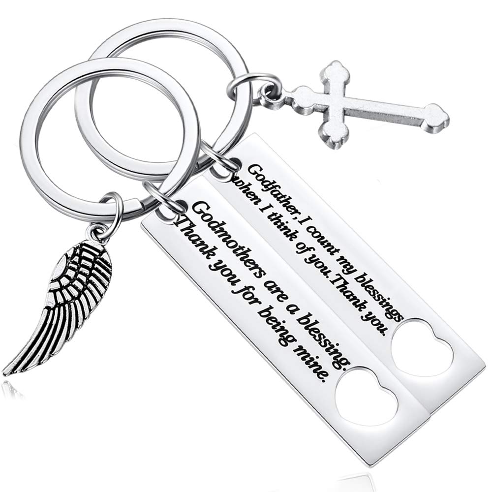 Ralukiia Godmother Godfather Keychain - Thoughtful Gift for Goddaughter, Godchild, Godparents - 'Thank You for Being Mine' Engraved Keepsake - Perfect for Baptism, Christening, Birthday & Appreciation Gifts
