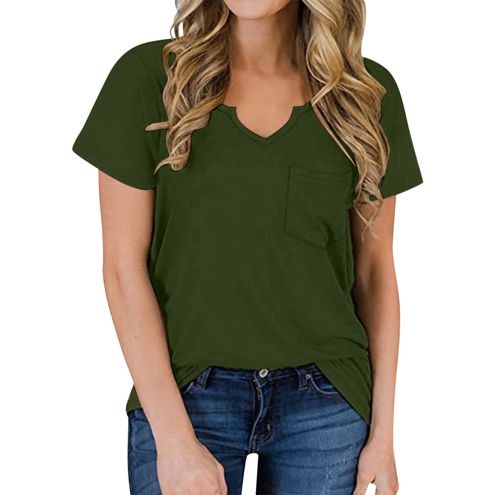 Women's Summer V-Neck Ruffle Short Sleeve Tunic Top - Flowy Casual Blouse for Beach, Vacation & Everyday Wear