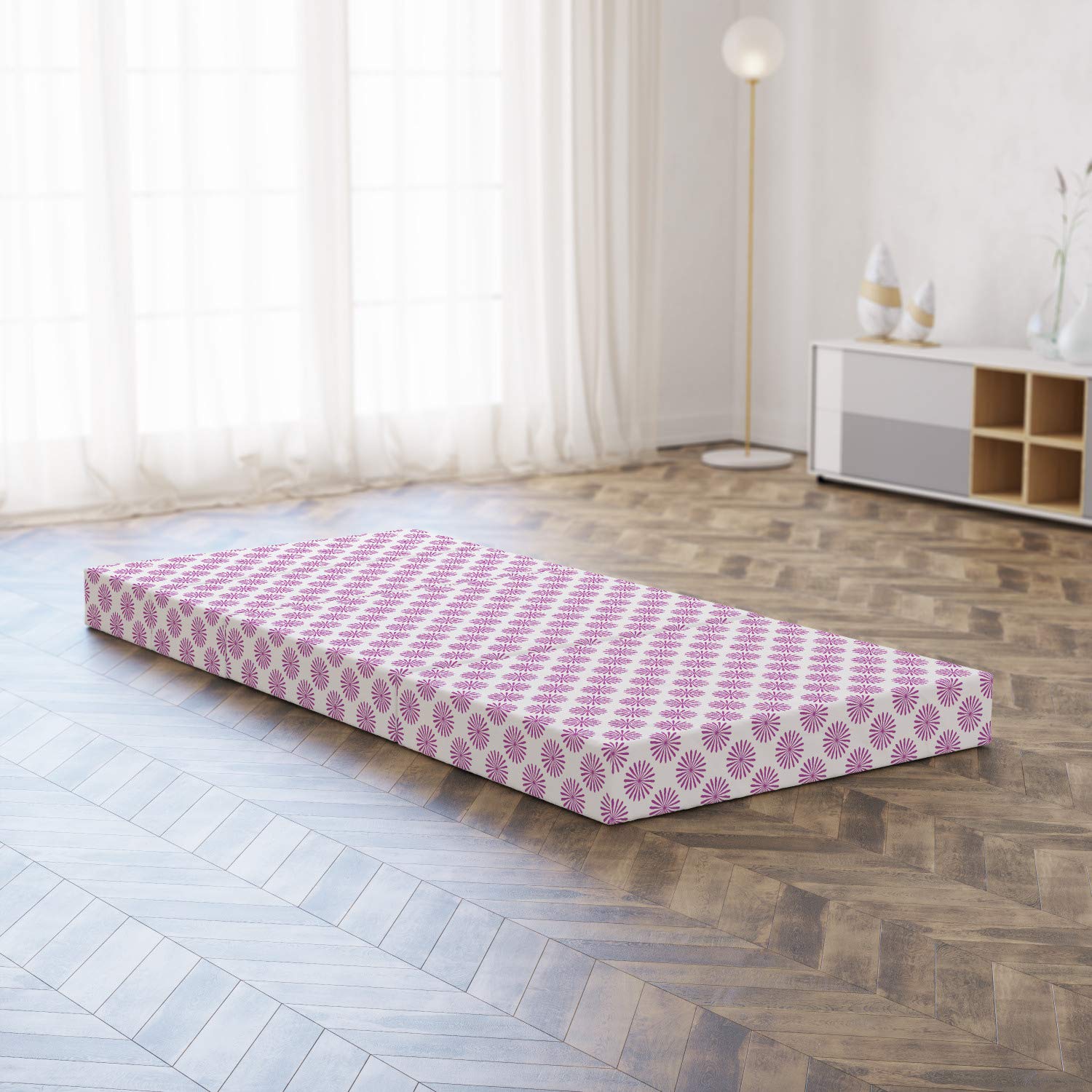 Ambesonne Abstract Foldable Mattress with Simple Flower Design, 74.8