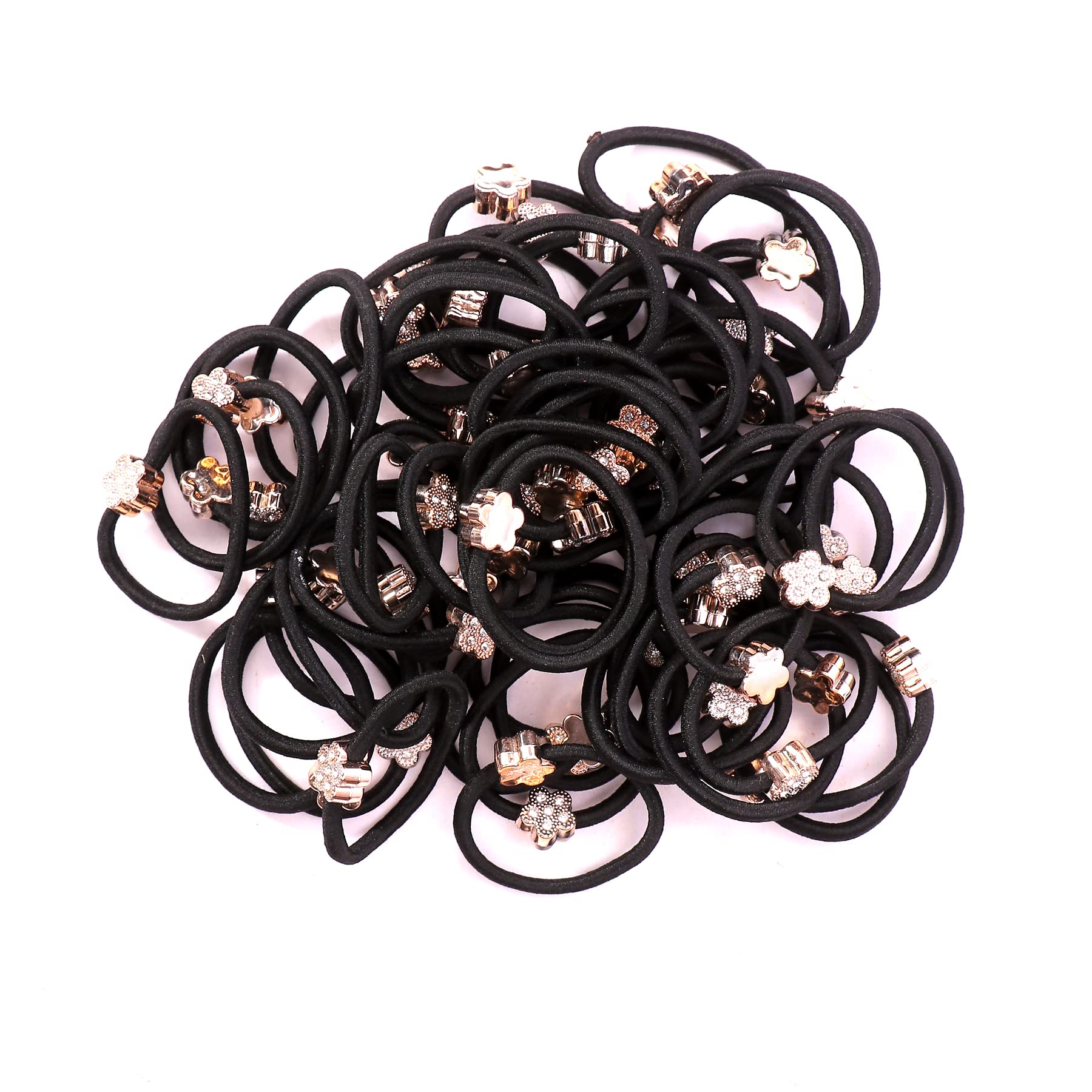 Parhon Designer Pearl Hair Accessories - 20pcs Black Elastic Hair Bands, Ponytail Holders for Girls | Elegant Hair Ropes for School, Parties & Daily Use