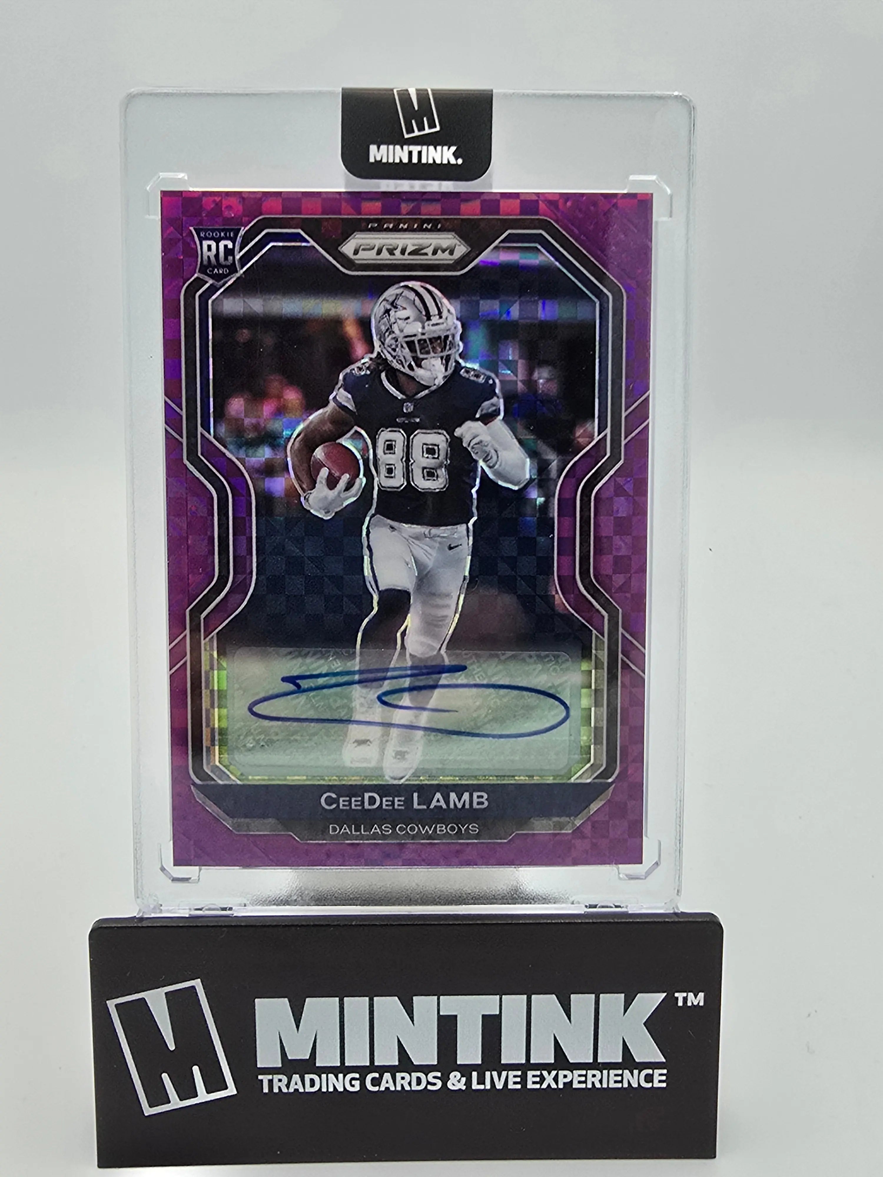 2020 Panini Prizm Football CeeDee Lamb Rookie Card Purple Power Prizm Auto 29/49 #334 - Rare Collectible for Sports Memorabilia & Investment