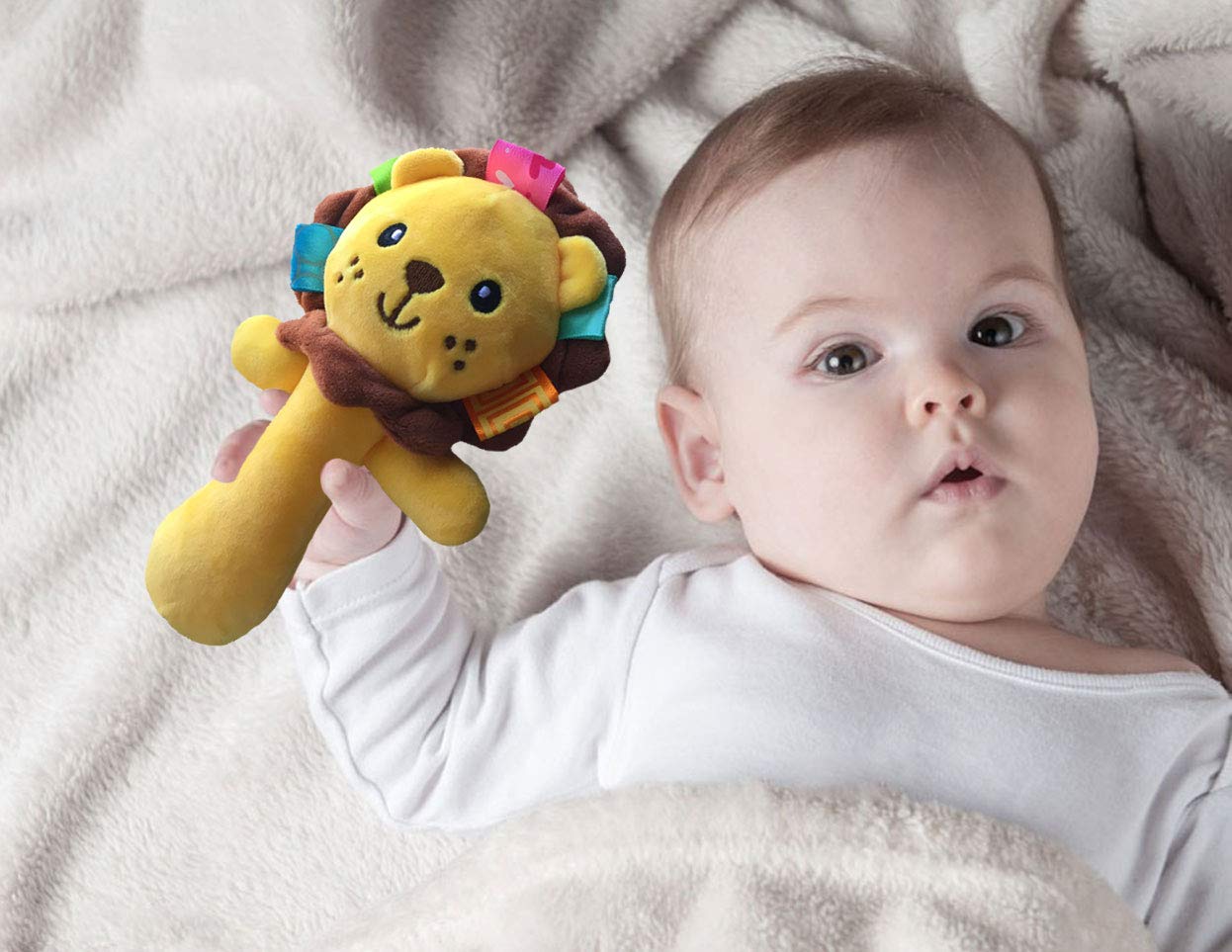 Soft Baby Rattle Toys - Plush Stuffed Animal Hand Rattles for Toddlers, Girls & Boys - Infant Developmental Toys with Cute Lion Design - Perfect for Sensory Play, Early Learning & Baby Shower Gifts