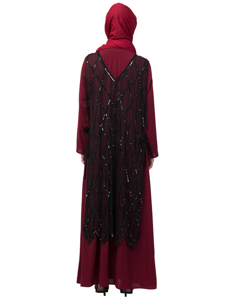 Elegant Black Arabic Two-Piece Diamond Cut Beaded Abaya for Women - Perfect for Parties, Weddings & Special Occasions