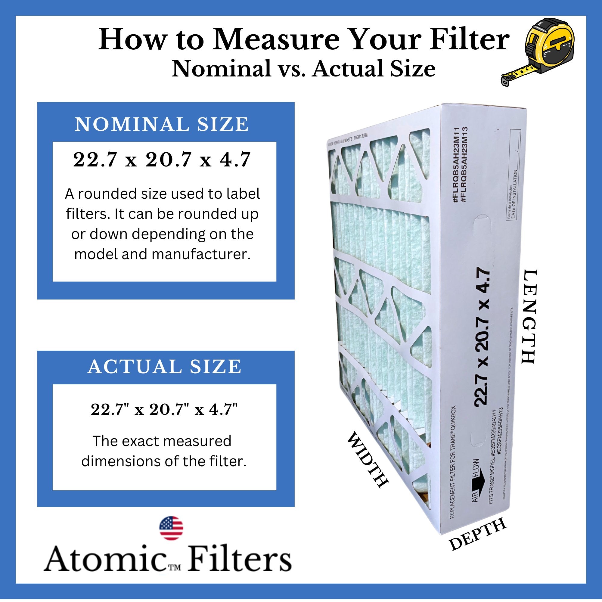 Trane FLRQB5AH23M11 Replacement Air Filter 22.7x20.7x4.7 MERV 13 - 2 Pack for Improved Indoor Air Quality in Homes & Offices