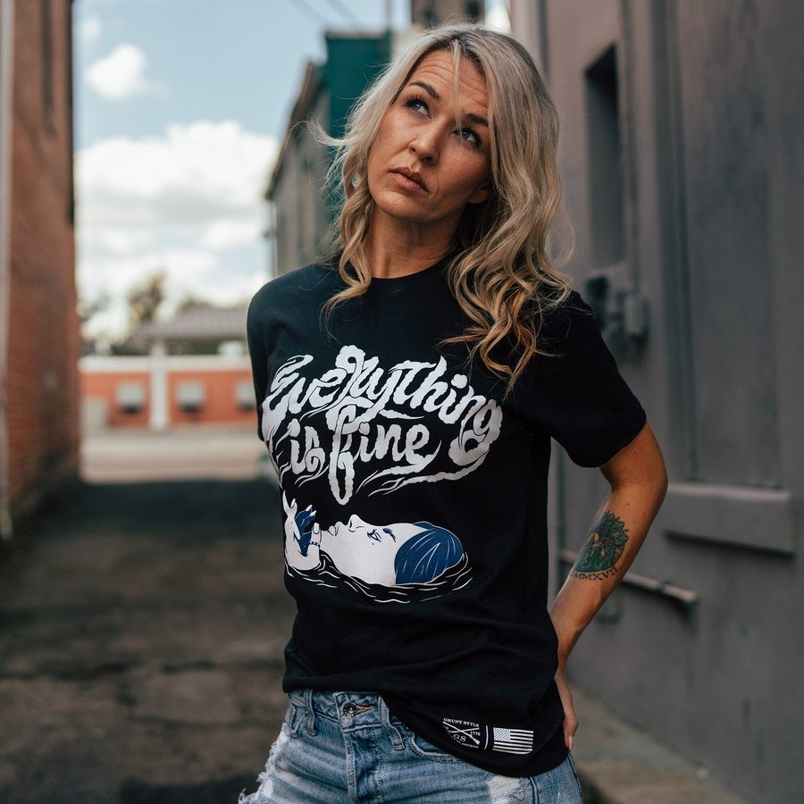 Women's Everything Is Fine Boyfriend Fit T-Shirt - Black | Casual Comfort Tee for Everyday Wear, Lounge & Outings