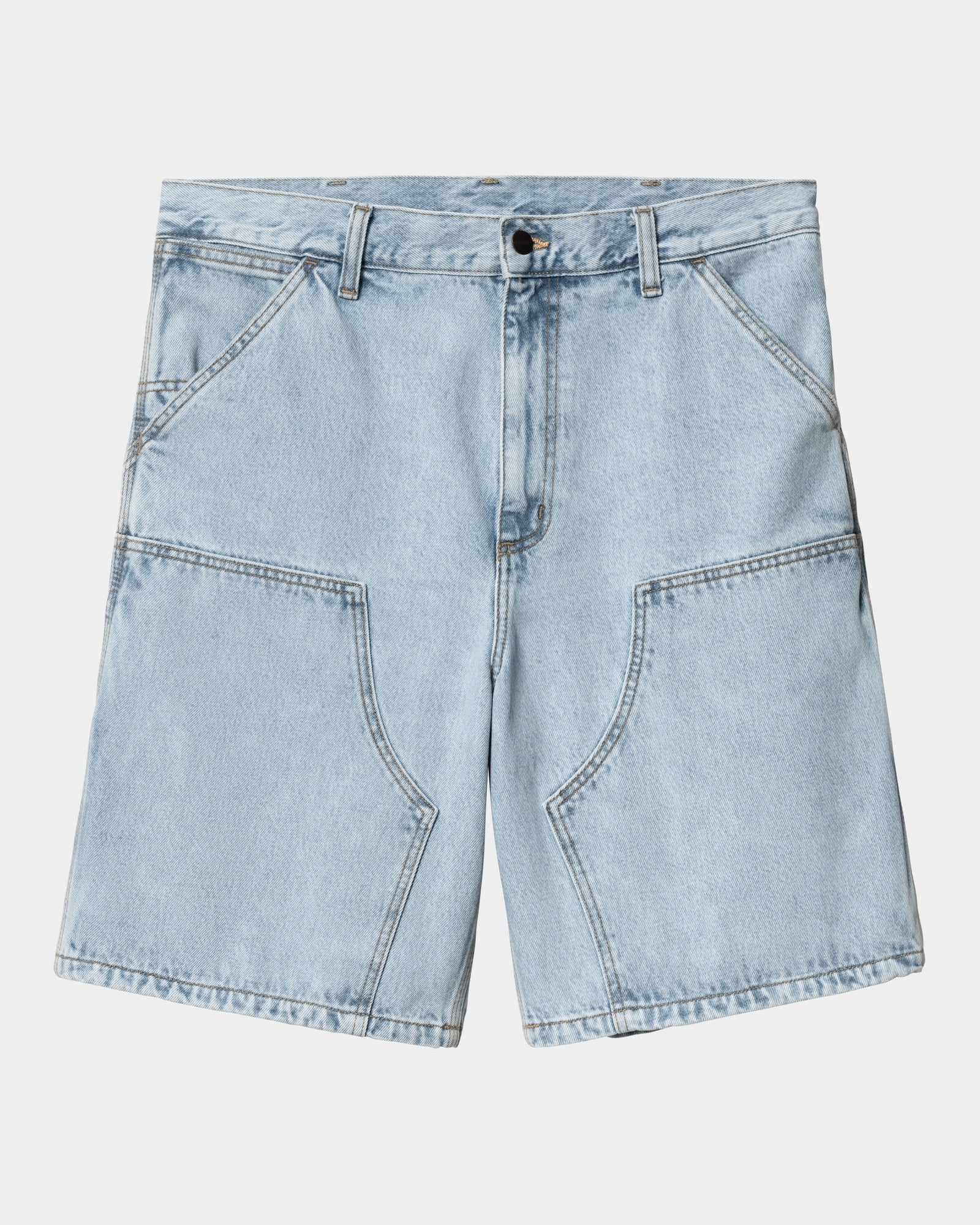 Double Knee Denim Shorts for Men - Heavy Stone Bleached Blue Jeans Shorts | Casual Streetwear, Summer Outfits & Beach Style