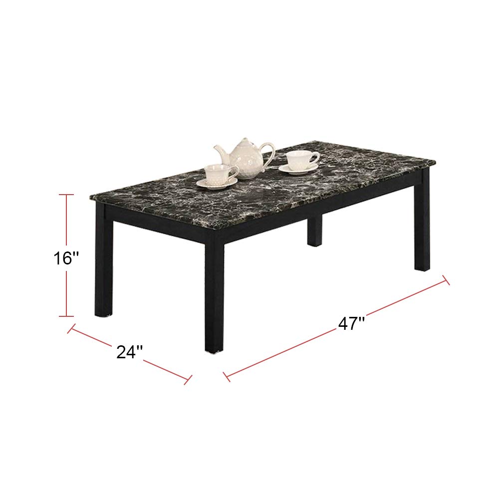 Black Faux Marble Coffee Table Set - 3 Piece Modern Living Room Furniture for Small Spaces | Perfect for Apartments, Condos & Home Decor