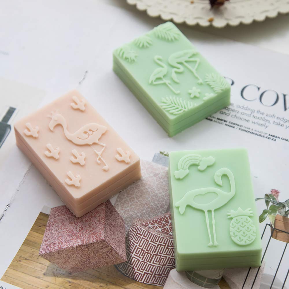 6-Cavity Tropical Hawaiian Silicone Soap Mold Set - Flamingo, Palm Leaves, Pineapple & Cactus Designs for DIY Handmade Soap Making, Candle & Resin Crafts - Perfect for Beach-Themed Bathroom Decor & Gift Making