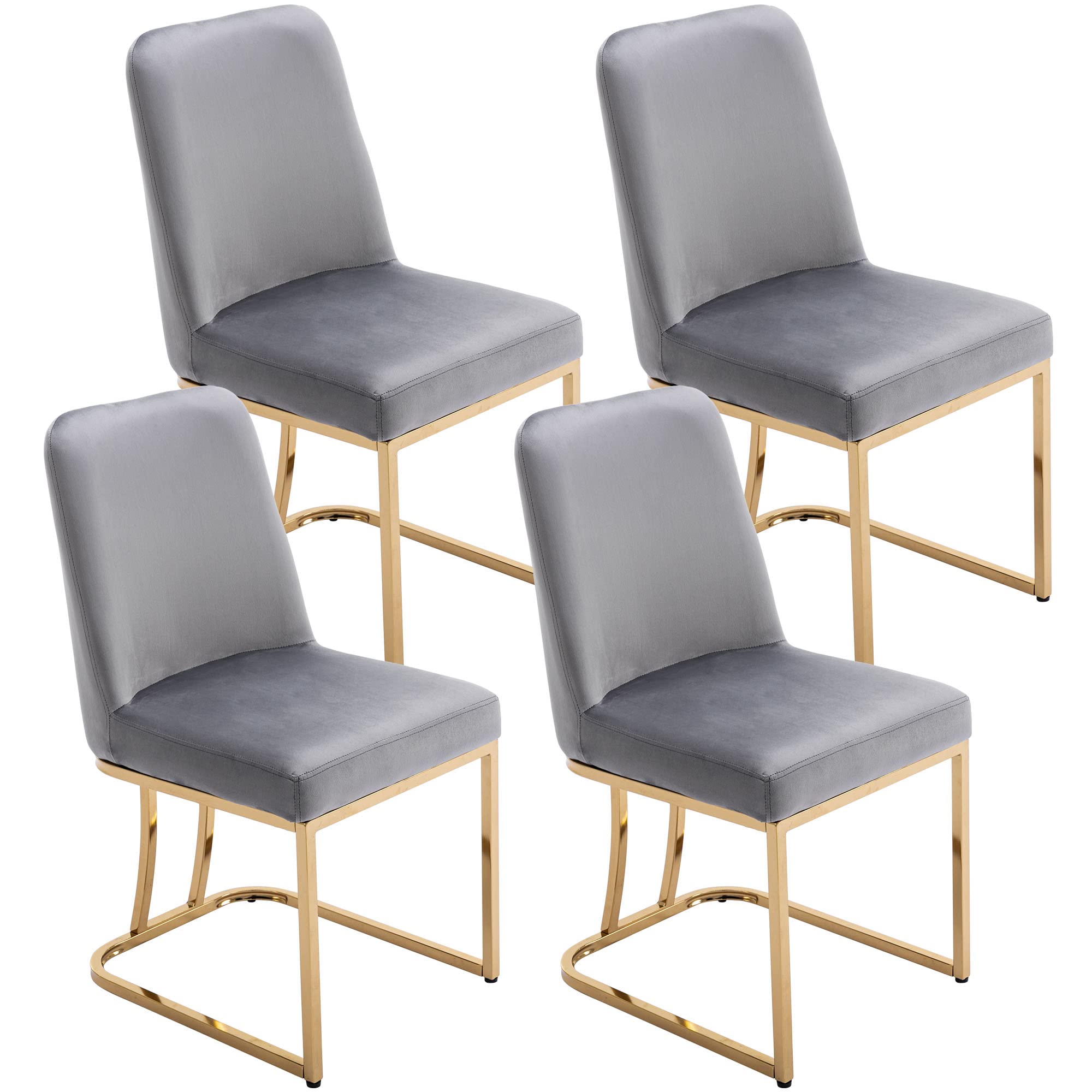Premium Velvet Upholstered Dining Chairs Set of 4 - Mid Century Modern Design with Gold Metal Frame - Comfortable Back Support for Dining Room, Kitchen, Restaurant - Elegant Grey Velvet Fabric - Perfect for Home Decor, Dinner Parties & Commercial Spaces
