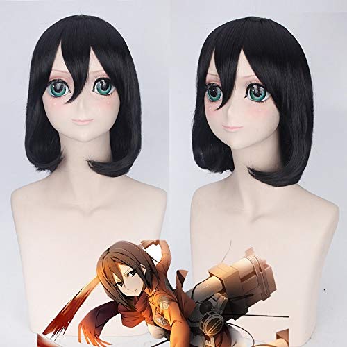 Attack on Titan Mikasa Ackerman Cosplay Wig - Short Straight Black Synthetic Heat Resistant Hair for Women - Perfect for Anime Conventions, Halloween Costumes & Cosplay Events