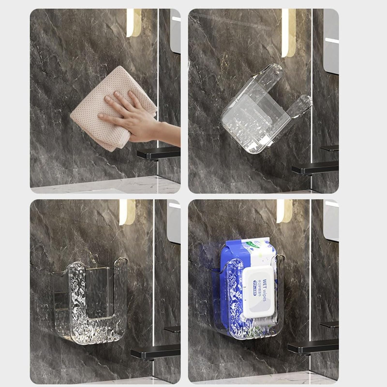 Wall Mounted Tissue Box Holder - Self-Adhesive Acrylic Bathroom & Kitchen Storage Organizer | No-Drill Toilet Paper Dispenser for Home, Office, RV (Transparent) | Perfect for Small Spaces & Hygienic Wipe Storage