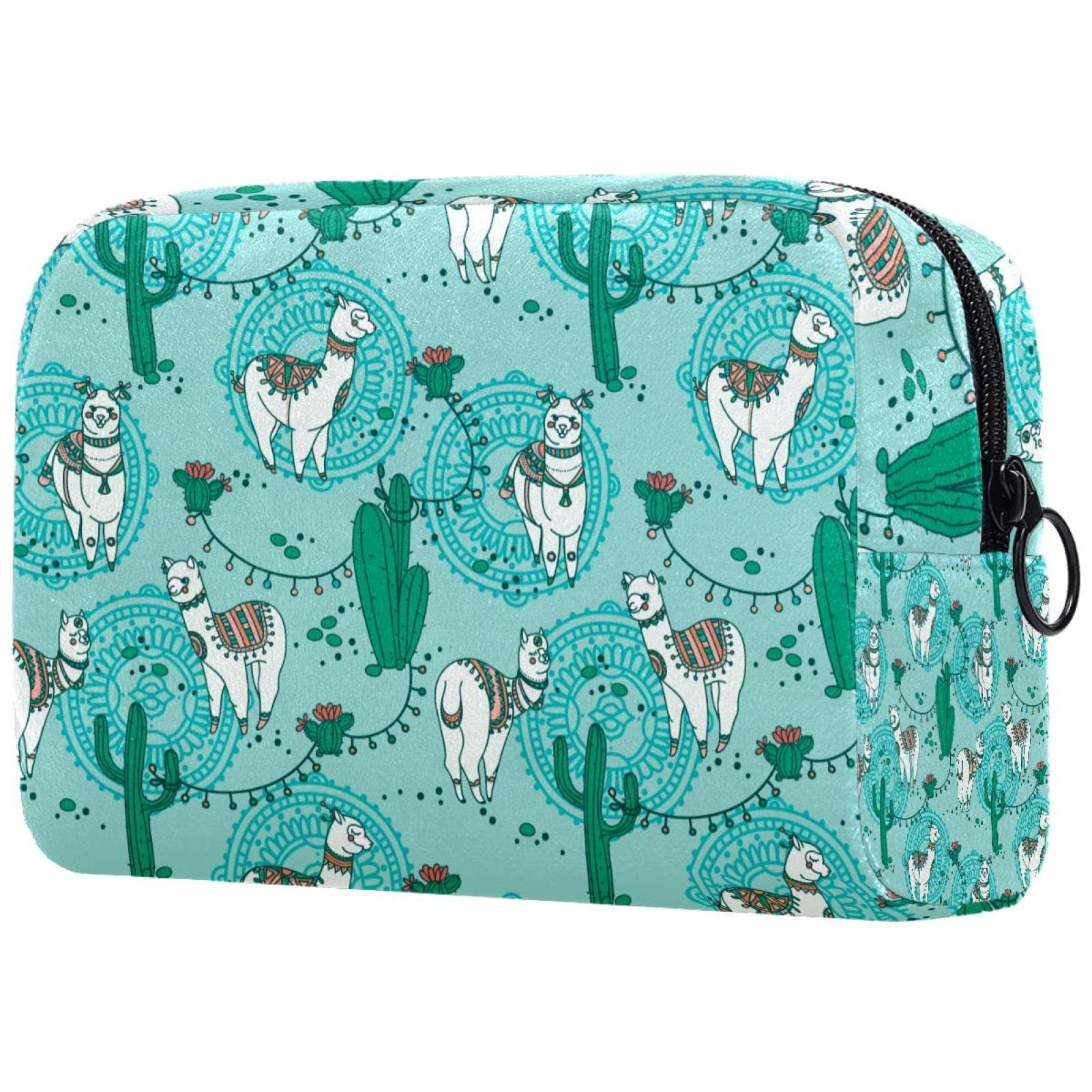Cute Green Alpaca Cactus Cartoon Llama Makeup Bag - Portable Travel Organizer for Toiletries & Cosmetics | Perfect for Purse, Travel & Beauty Essentials Storage