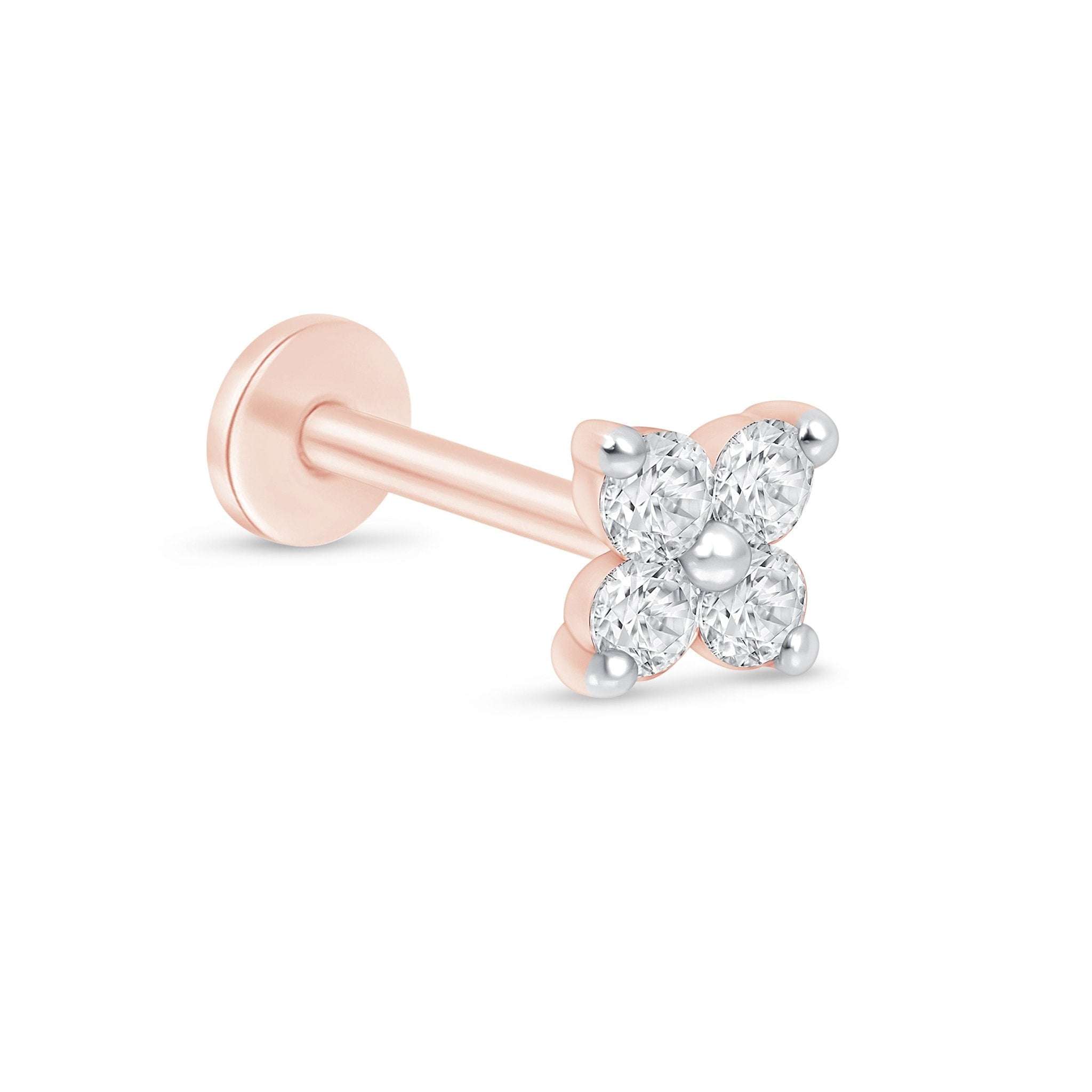 14K Rose Gold Diamond Four Petal Flower Stud Earrings - Dainty Floral Jewelry for Women, Perfect for Weddings, Date Nights & Everyday Elegance