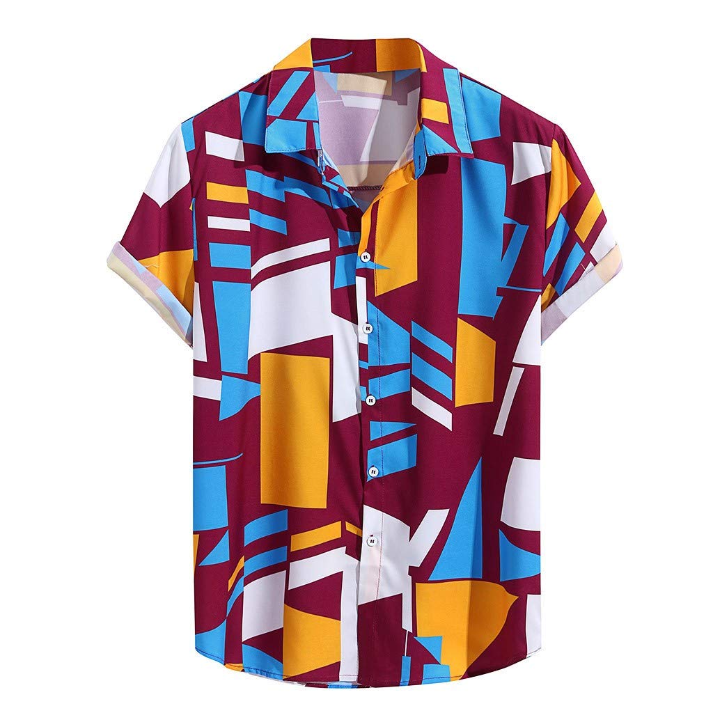 Men's Vintage Geometric Print Loose Shirt - Casual Summer Style