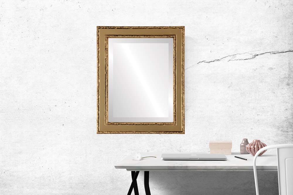Monticello Style Gold Rectangle Beveled Wall Mirror - 28x34 Inches - Elegant Home Decor for Living Room, Bedroom & Entryway