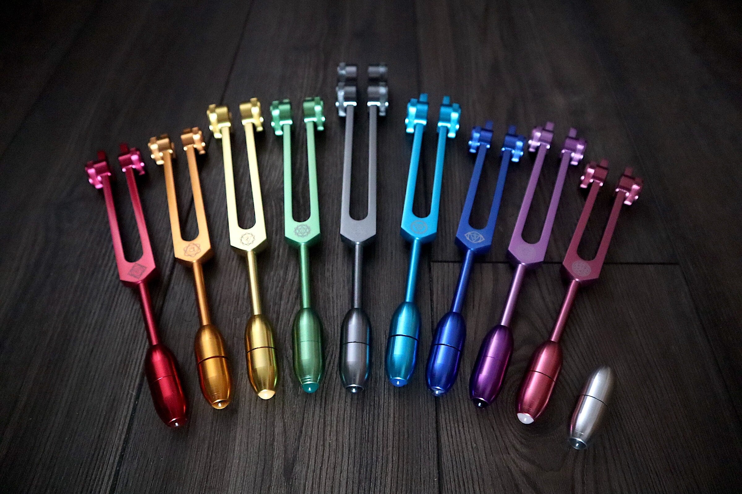Professional 9-Piece Chakra Tuning Fork Set (.25) - Earth Star to Crown Chakra for Biofield Therapy & Sound Healing | Perfect for Meditation, Energy Balancing & Holistic Wellness