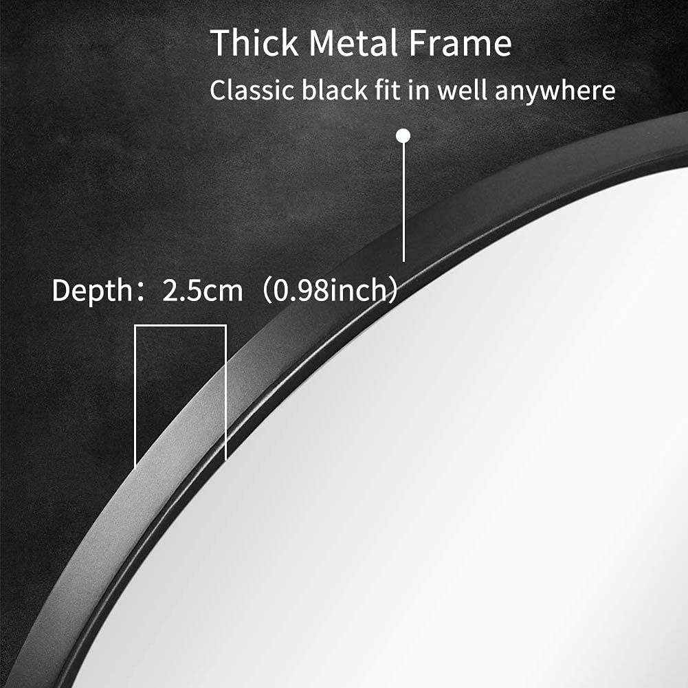 48 Inch Round Wall Mirror - Black Framed Decorative Mirror for Entryway, Bathroom & Living Room - Perfect for Home Decor, Vanity & Makeup Area