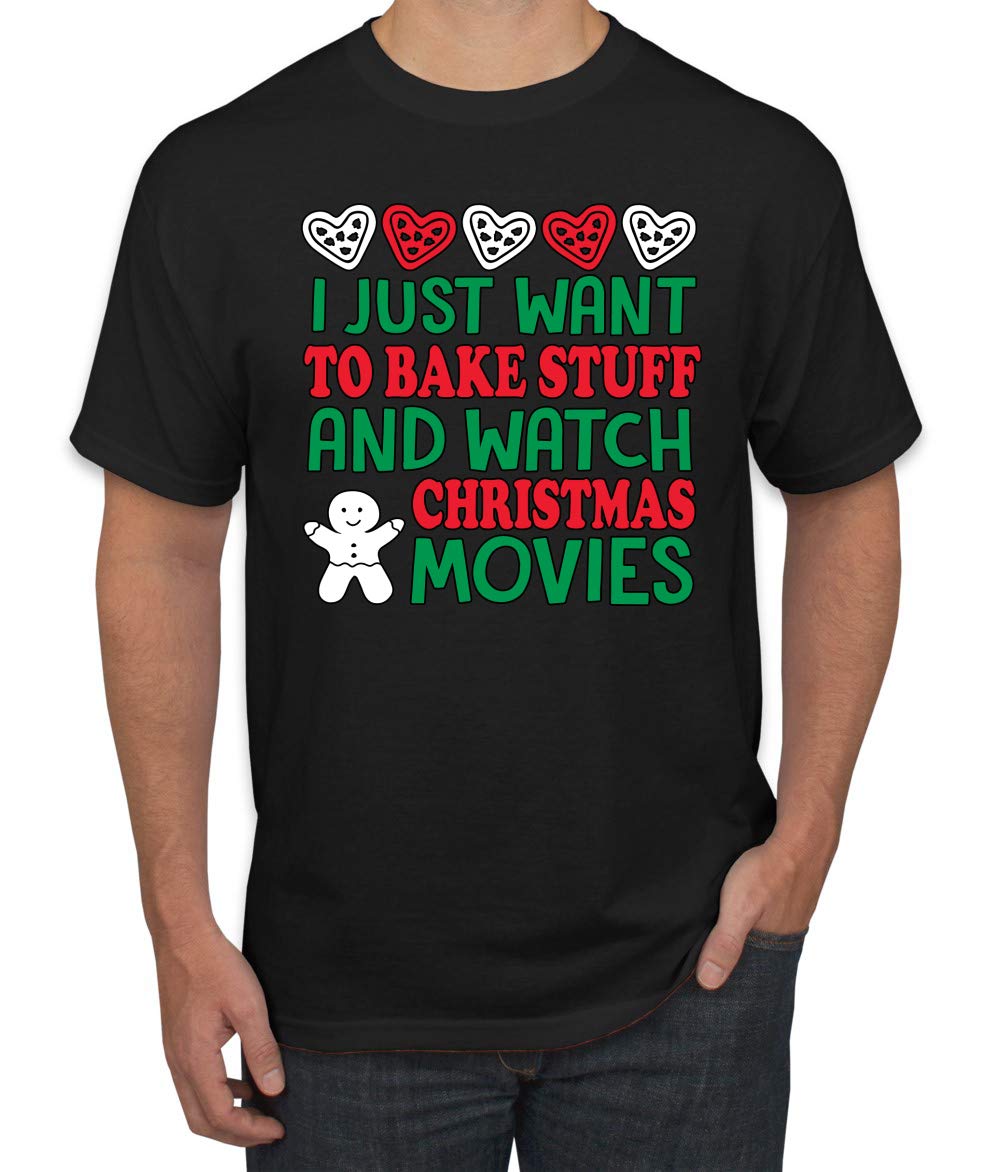 Funny Ugly Christmas Sweater Men's Graphic T-Shirt - Baking & Holiday Movie Lover Tee - Perfect for Christmas Parties & Cozy Winter Nights
