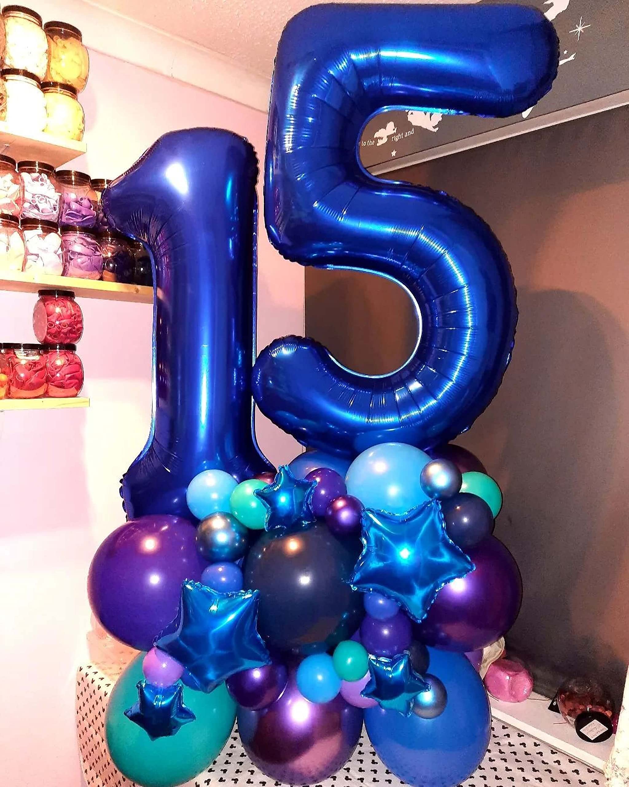 40 Inch Navy Blue 15 Number Balloons - Giant Jumbo Foil Mylar Helium Balloons for Birthday Party Decorations - Perfect for 15th Birthday, Anniversary, Graduation & Special Events Decor