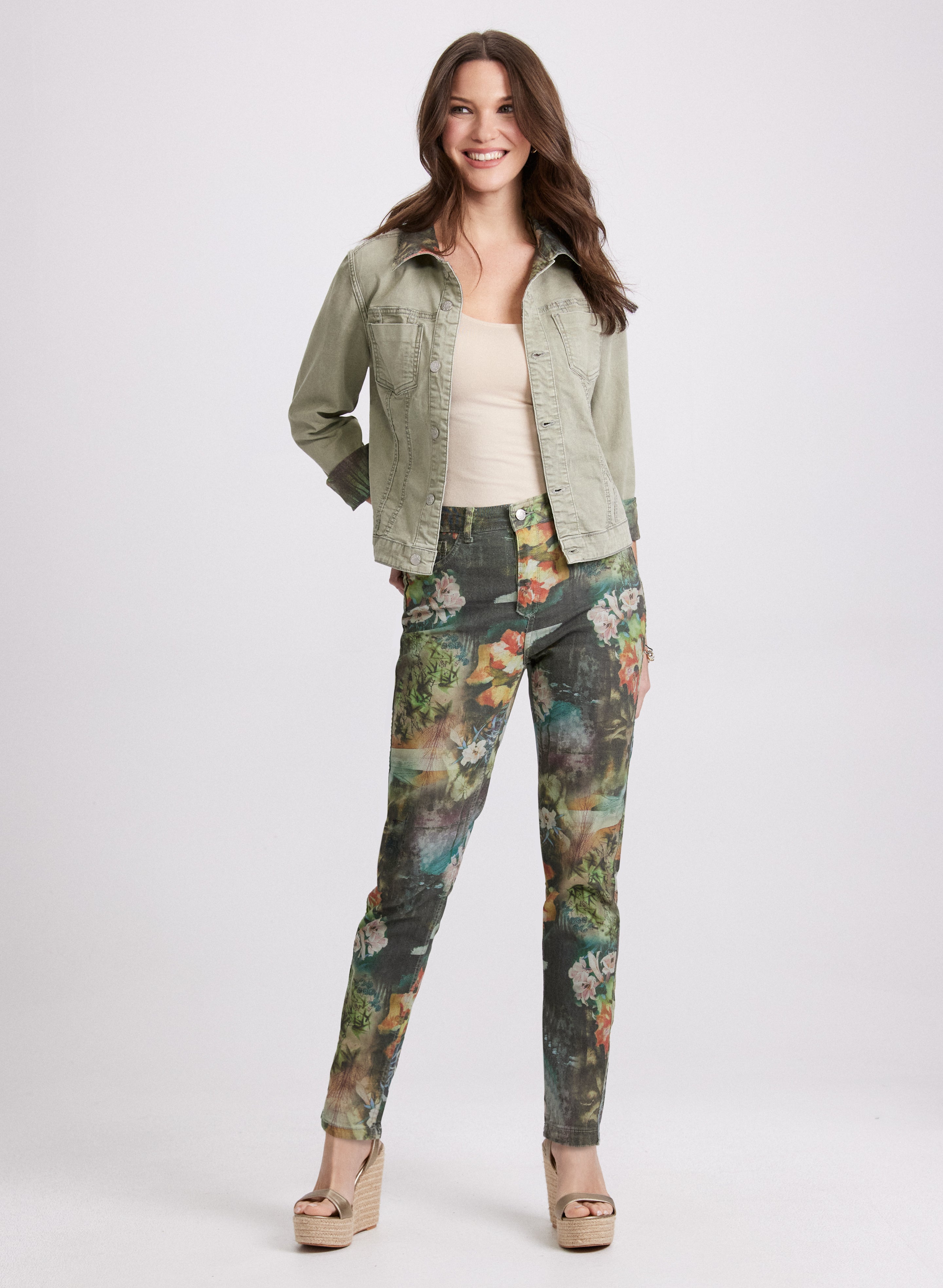 Floral Reversible Slim Leg Jeans for Women - High Waisted Stretch Denim Pants - Perfect for Casual Outings, Date Nights & Spring Fashion